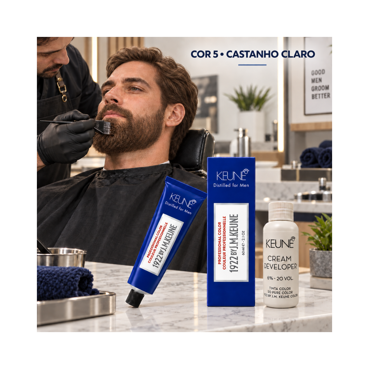KIT KEUNE 1922 FOR MEN 5 CASTANHO CLARO + OX 20 VOLUMES
