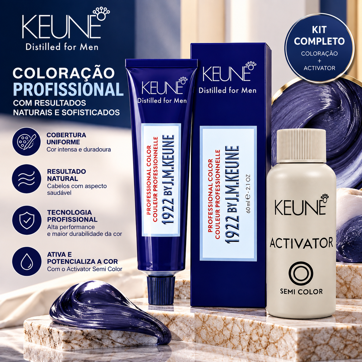 KIT KEUNE COLORAÇÃO FOR MEN 1922 4 CASTANHO MÉDIO + ACTIVATOR 60ML