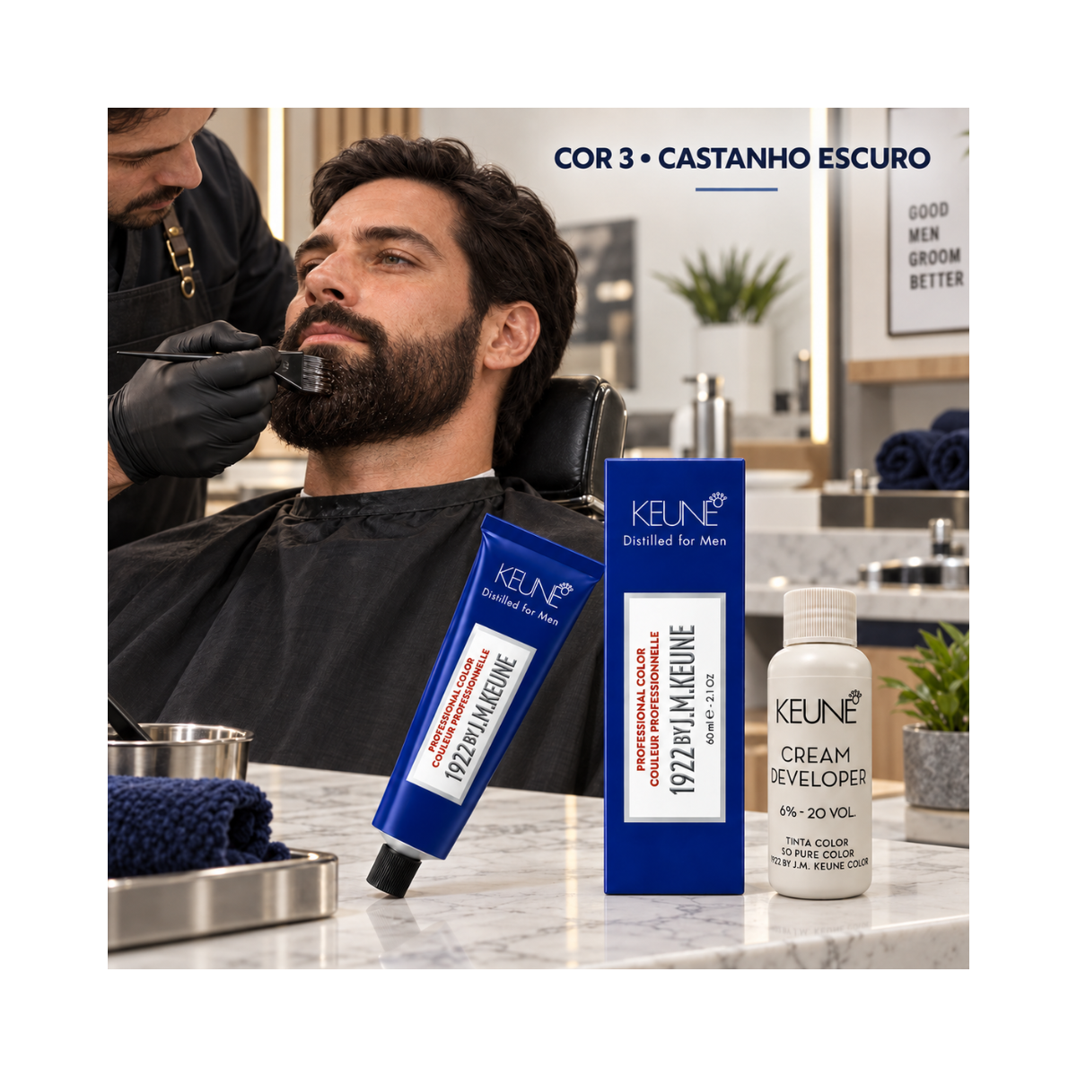 KIT KEUNE FOR MEN 1922 3 CASTANHO ESCURO + OX 20 VOLUMES