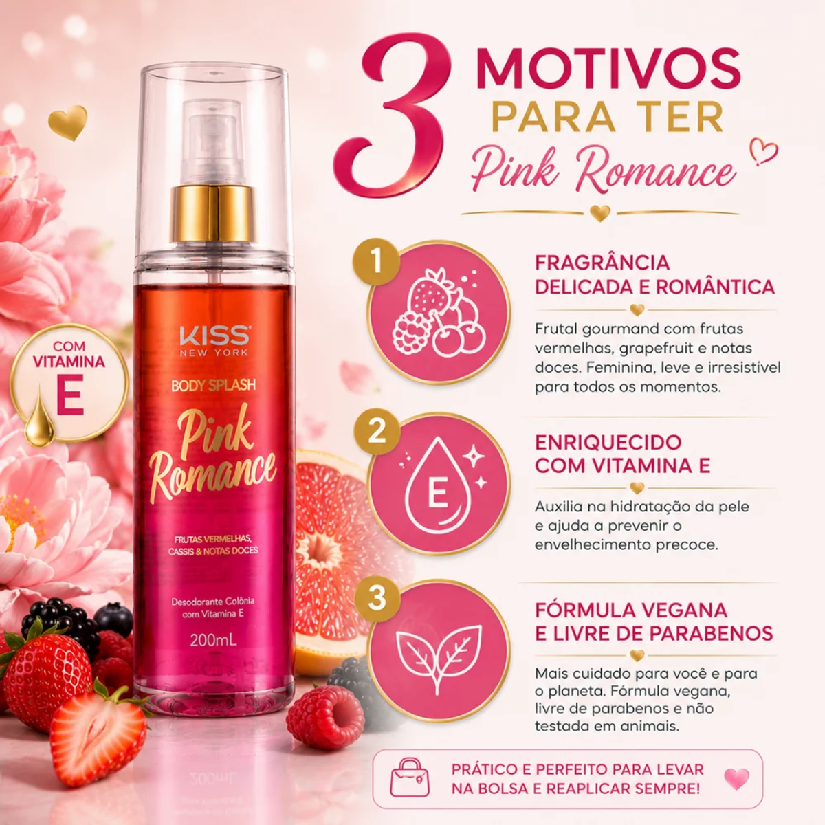 KIT KISS NEW YORK C/3 BODY SPLASH PINK ROMANCE 200ML