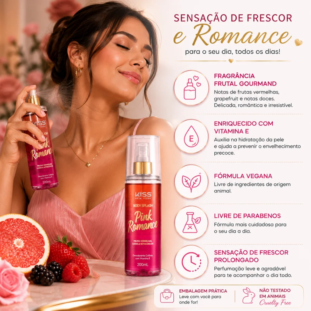 KIT KISS NEW YORK C/3 BODY SPLASH PINK ROMANCE 200ML