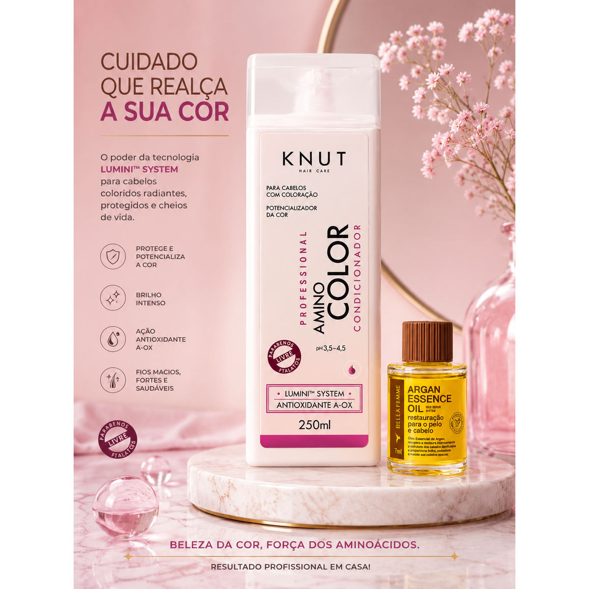 KIT KNUT CONDICIONADOR AMINO COLOR 250 ML COM ÓLEO 7ML