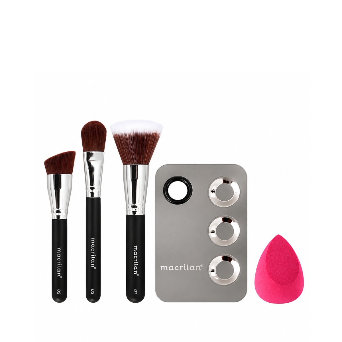 KIT KP10-1 COM 3 PINCÉIS PARA MAQUIAGEM, 1 ESPONJA E 1 PLACA MACRILAN