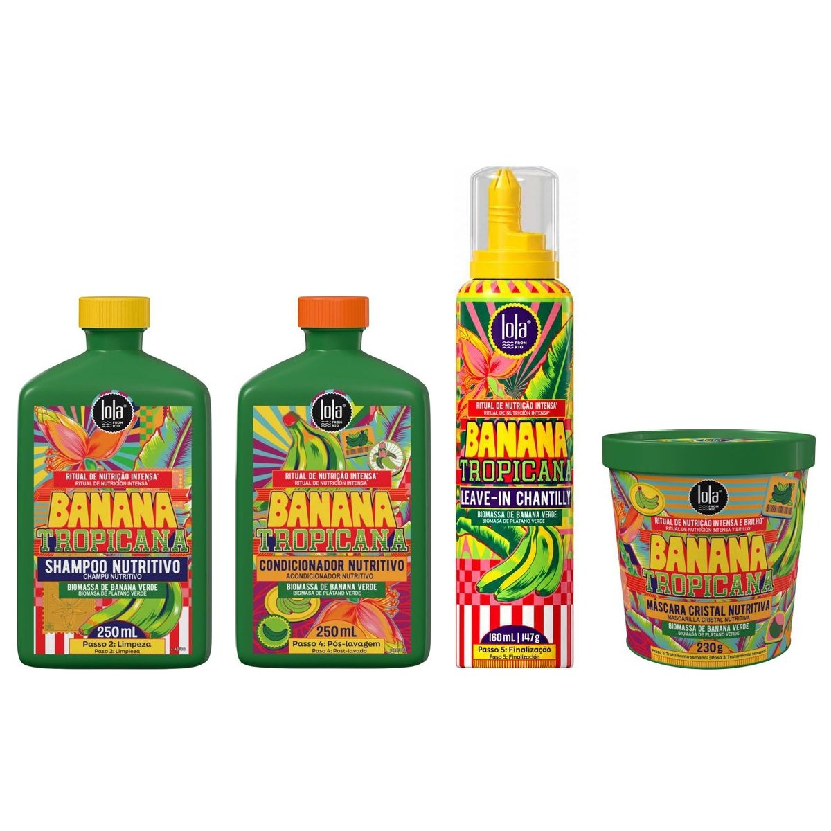 KIT LOLA BANANA TROPICANA SH 250ML + COND 250G + LEAVE-IN 160ML + MASC 230G