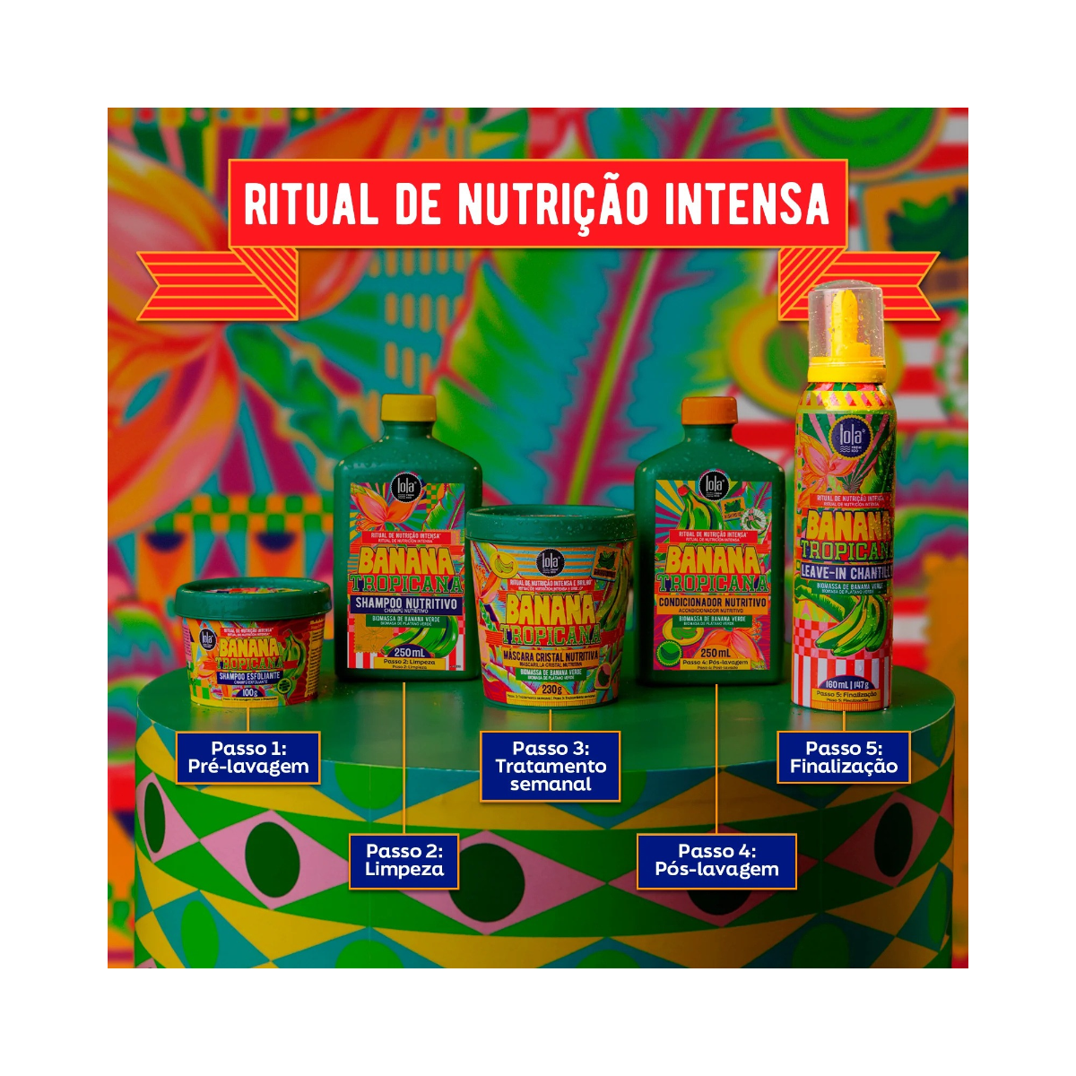 KIT LOLA BANANA TROPICANA SH 250ML + COND 250G + LEAVE-IN 160ML + MASC 230G