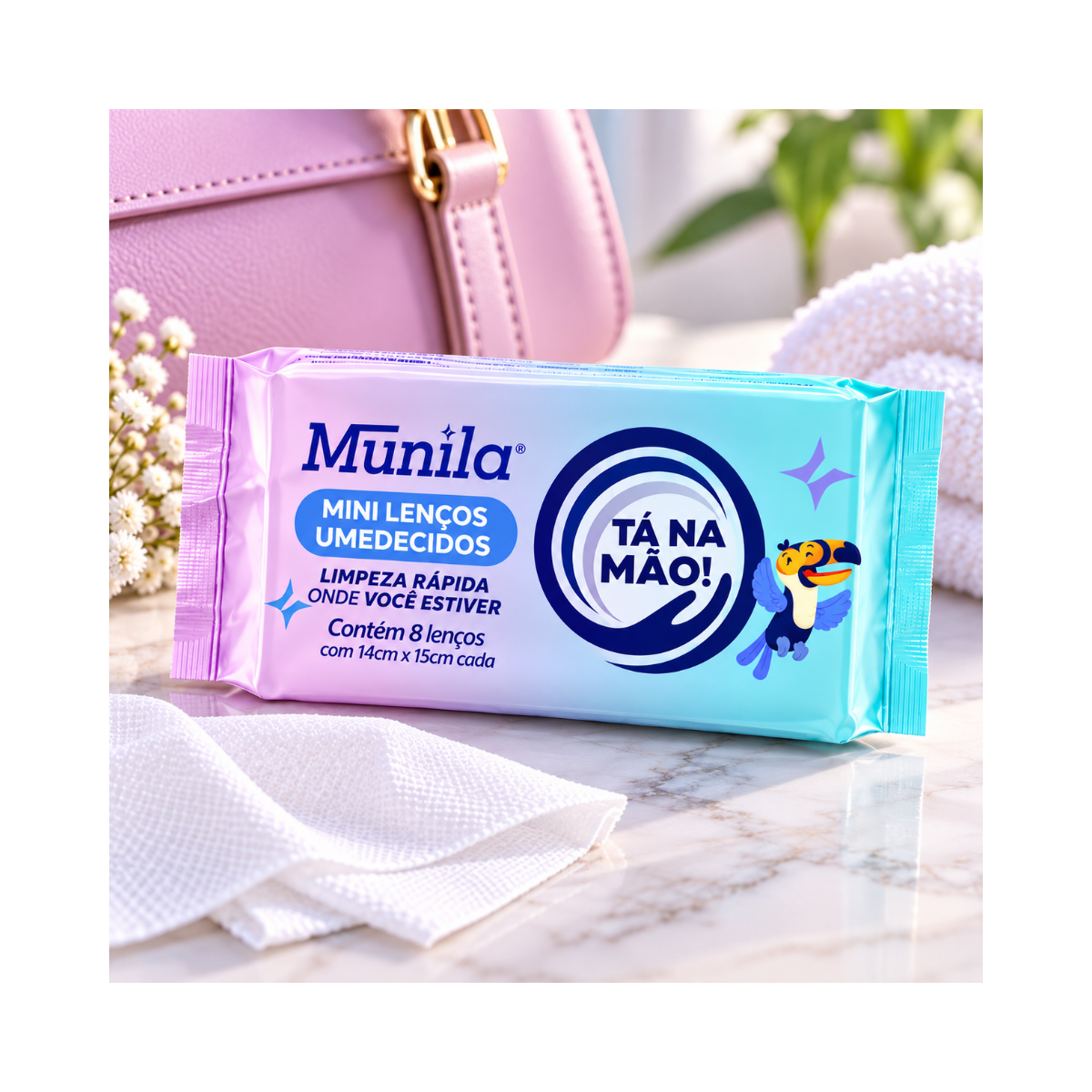 KIT MUNILA 10 LENÇOS UMEDECIDOS C/8 TÁ NA MÃO 14CMX15CM CADA (80 LENÇOS)