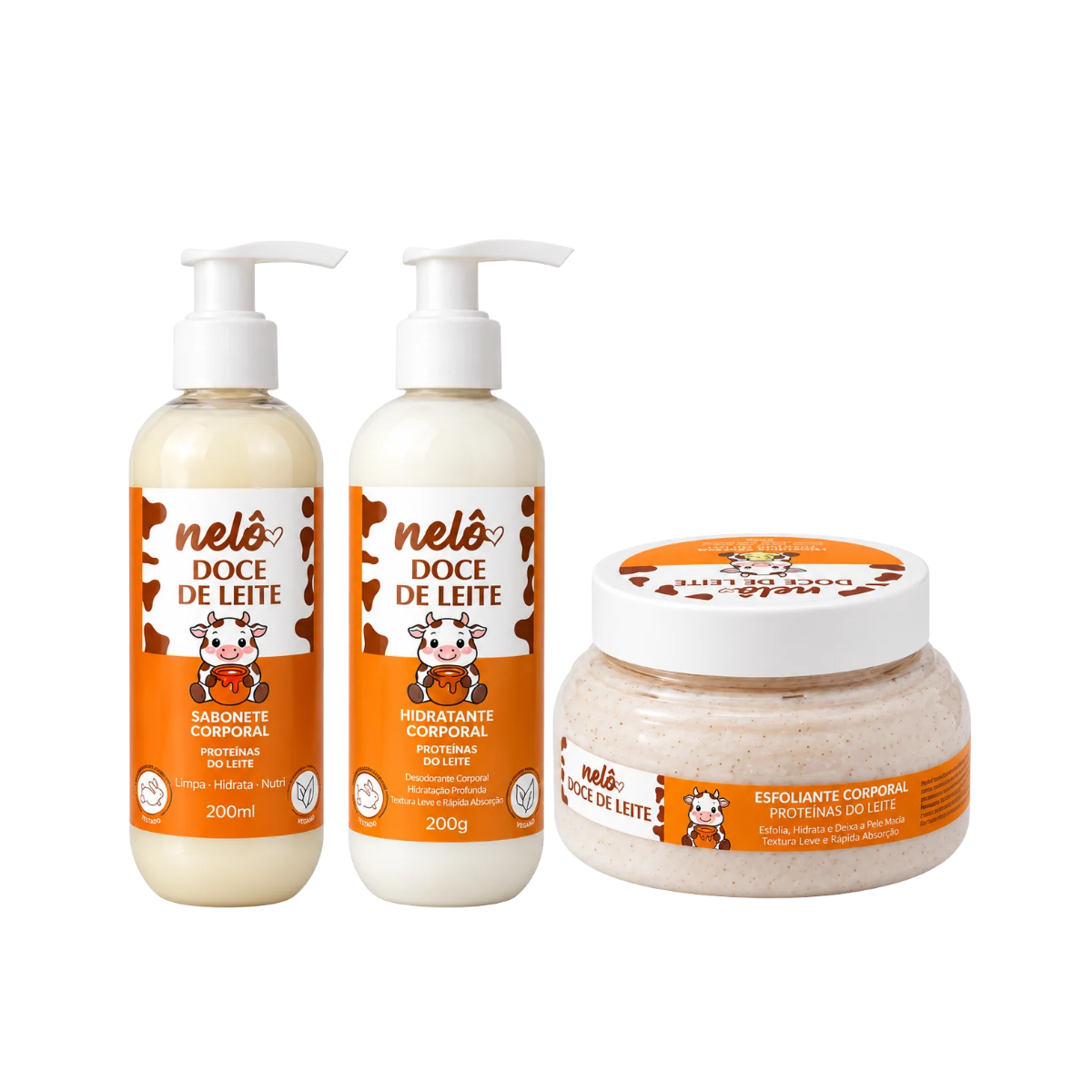 KIT NELÔ DOCE DE LEITE HIDRATANTE 200G + SABONETE 200ML + ESFOLIANTE 200G