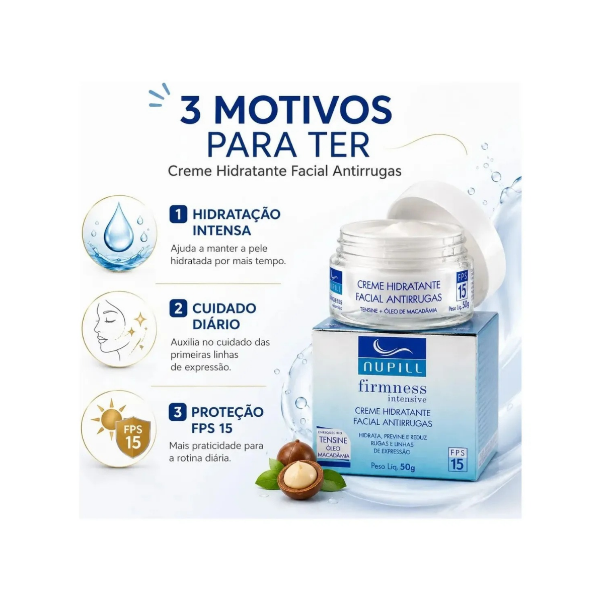 KIT NUPILL C/3 CREME FACIAL ANTIRRUGAS FPS15 TENSINE 50G