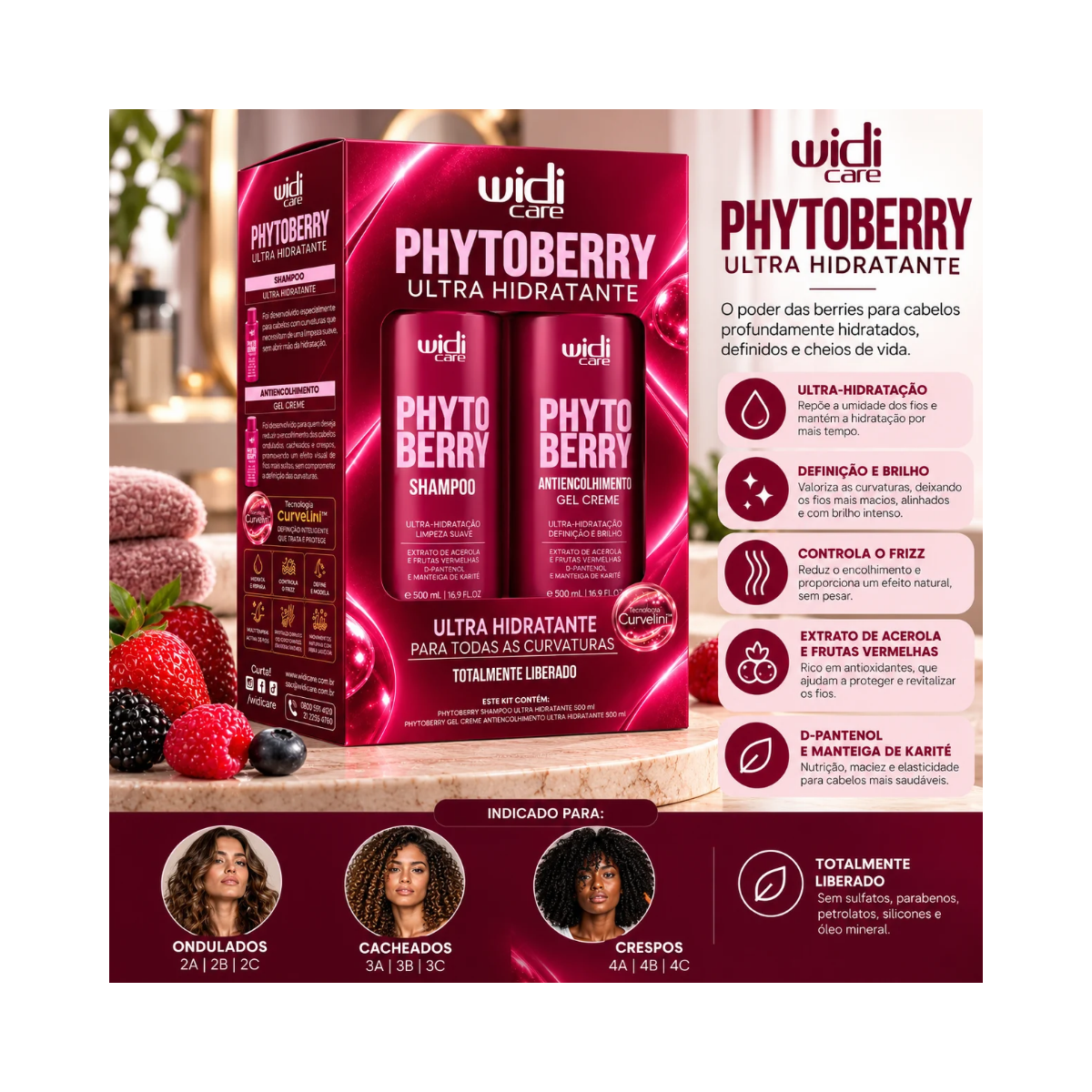 KIT PHYTO BERRY SHAMPOO 500ML + GEL ANTICOLHIMENTO 500ML WIDI CARE