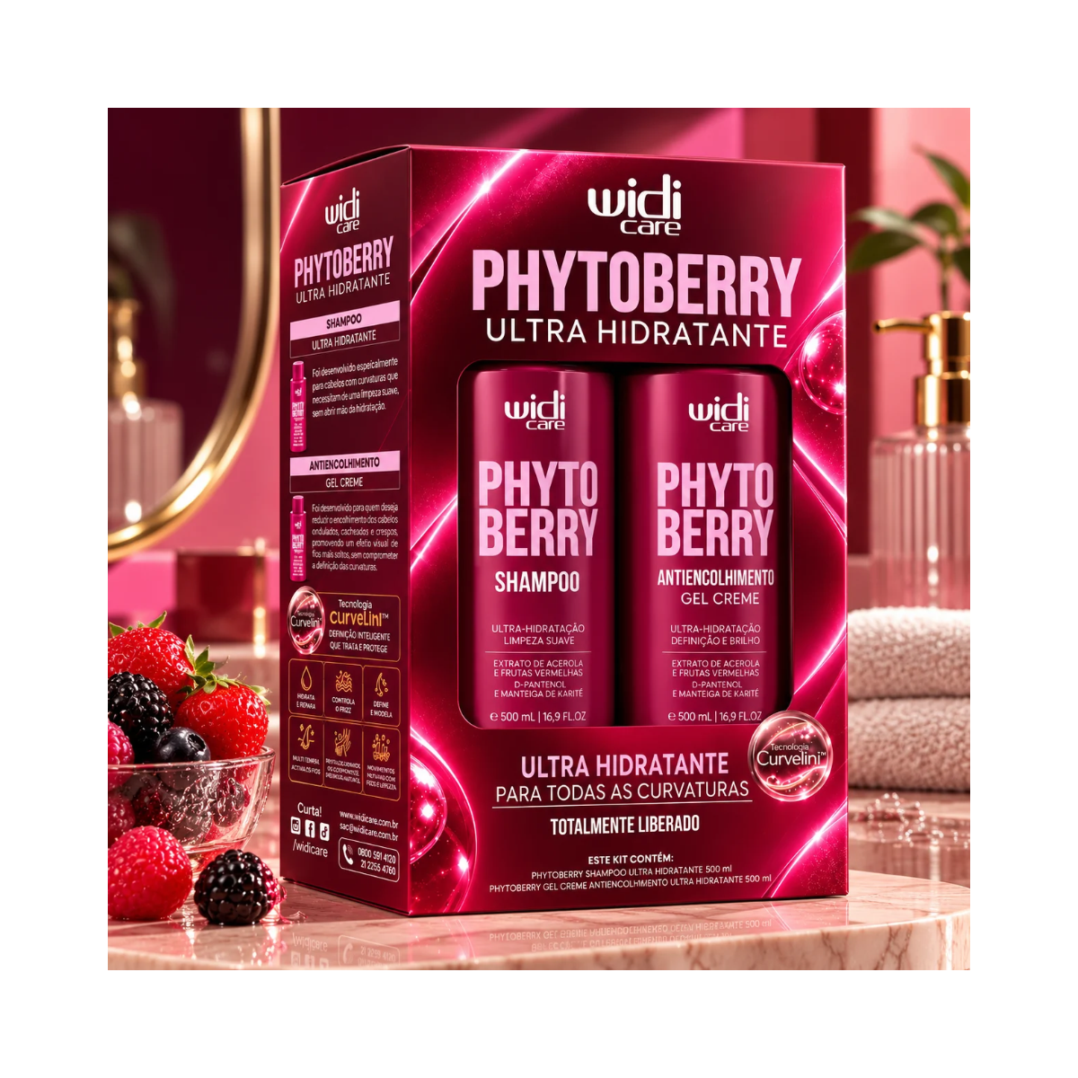 KIT PHYTO BERRY SHAMPOO 500ML + GEL ANTICOLHIMENTO 500ML WIDI CARE