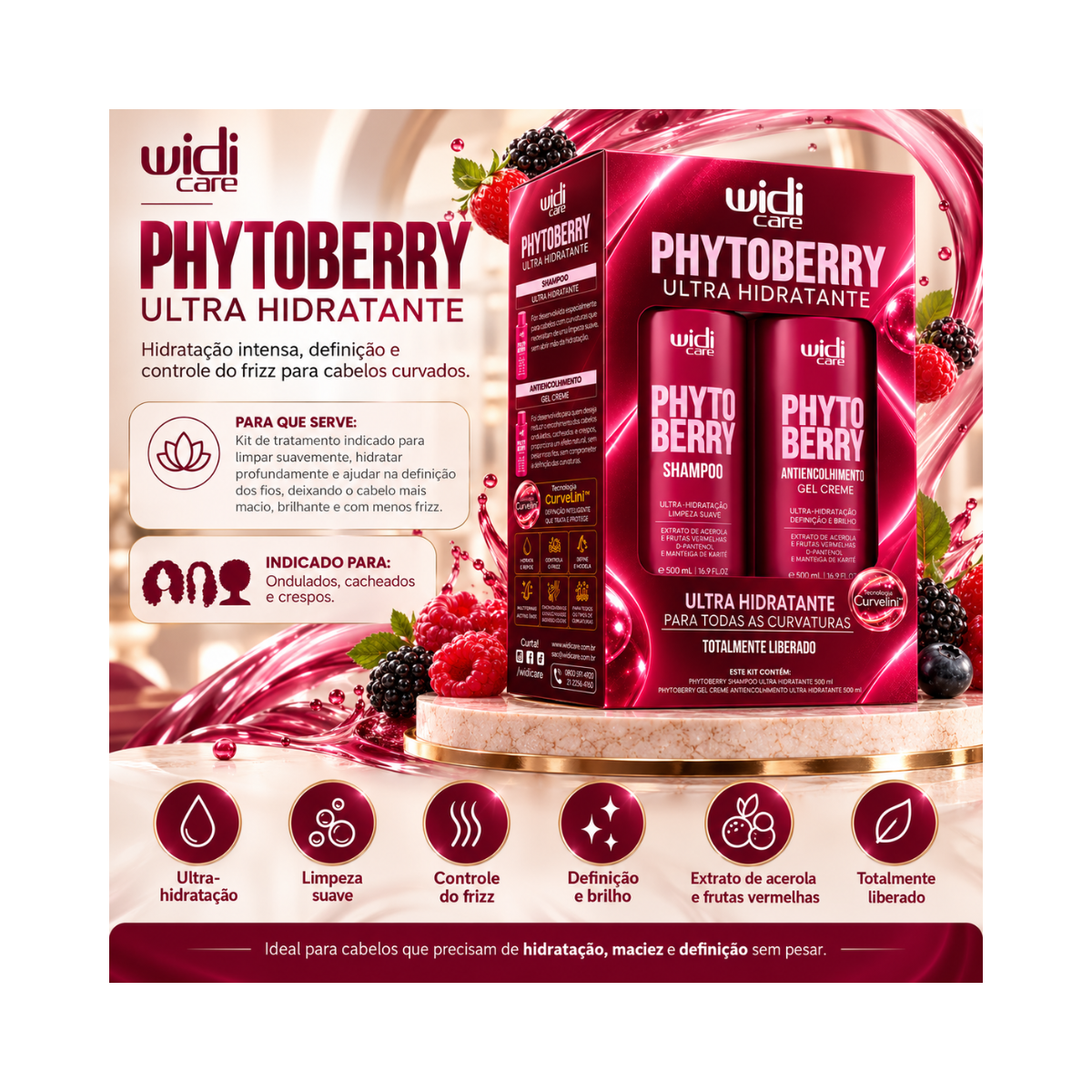 KIT PHYTO BERRY SHAMPOO 500ML + GEL ANTICOLHIMENTO 500ML WIDI CARE