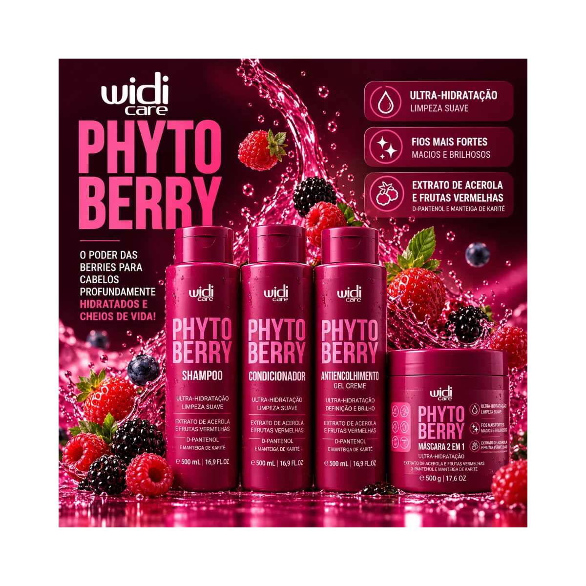 KIT PHYTO BERRY SHAMPOO 500ML + GEL ANTICOLHIMENTO 500ML WIDI CARE