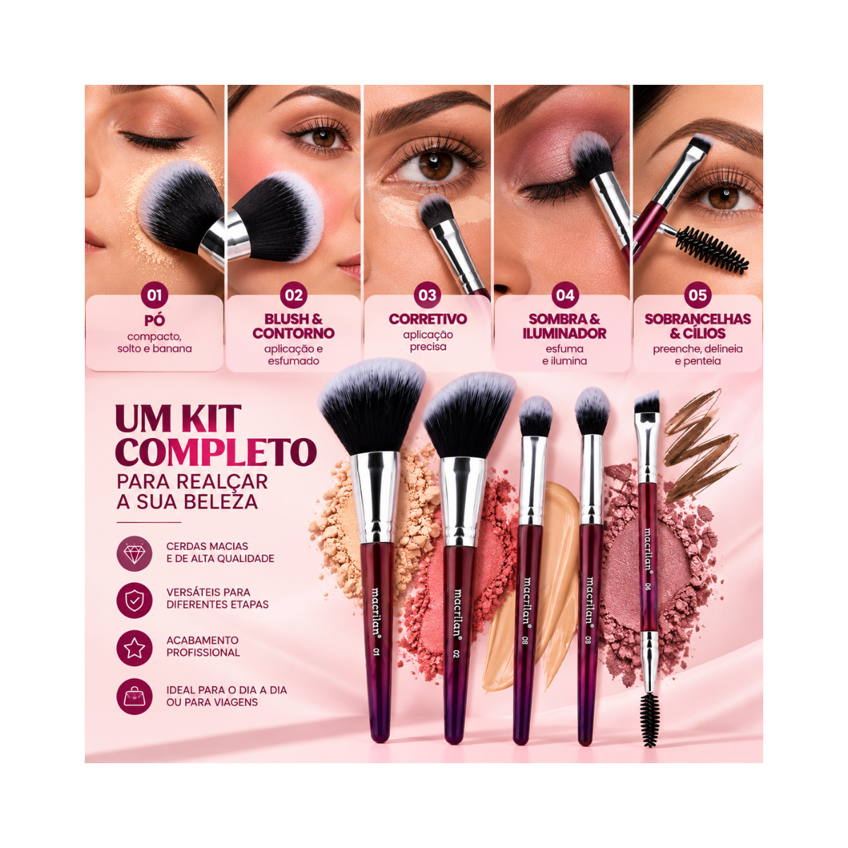 KIT PINCEL MACRILAN COM 5 UNIDADES ED014