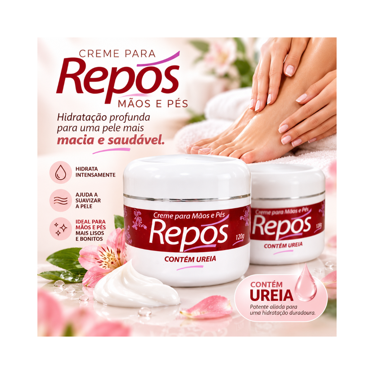 KIT REPOS 2 CREMES PARA MÃOS E PÉS COM UREIA 120G