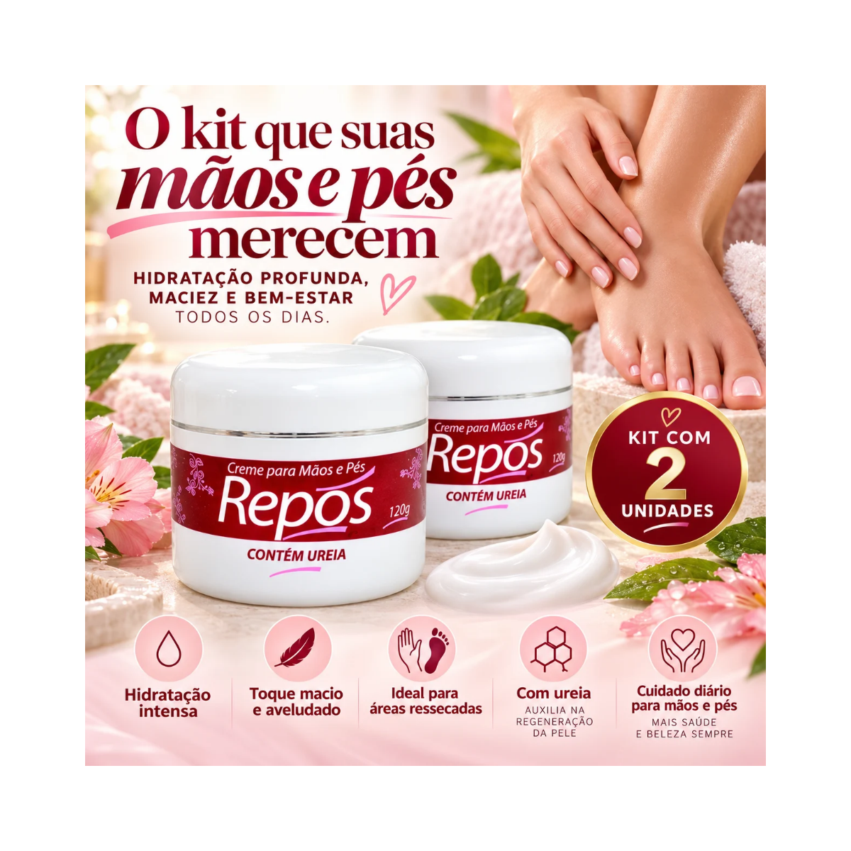 KIT REPOS 2 CREMES PARA MÃOS E PÉS COM UREIA 120G