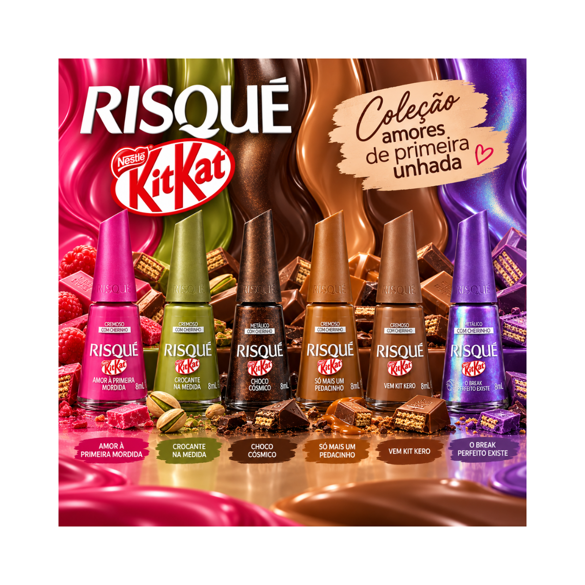 KIT RISQUE 6 ESMALTES 8ML CADA EDIÇÃO KITKAT