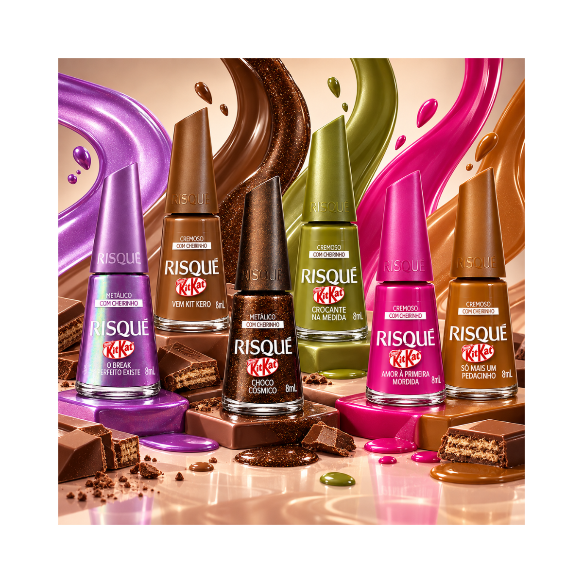 KIT RISQUE 6 ESMALTES 8ML CADA EDIÇÃO KITKAT