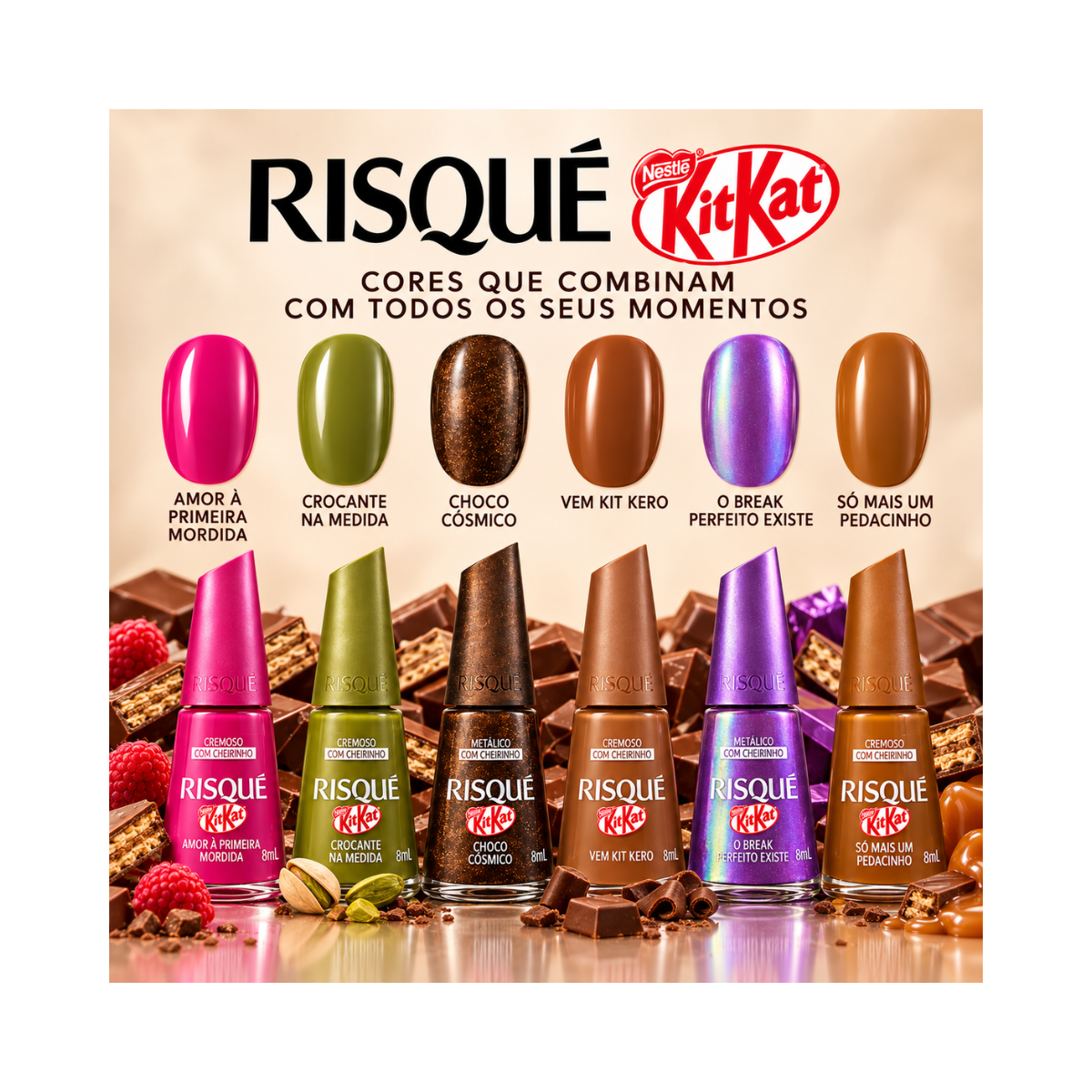 KIT RISQUE 6 ESMALTES 8ML CADA EDIÇÃO KITKAT