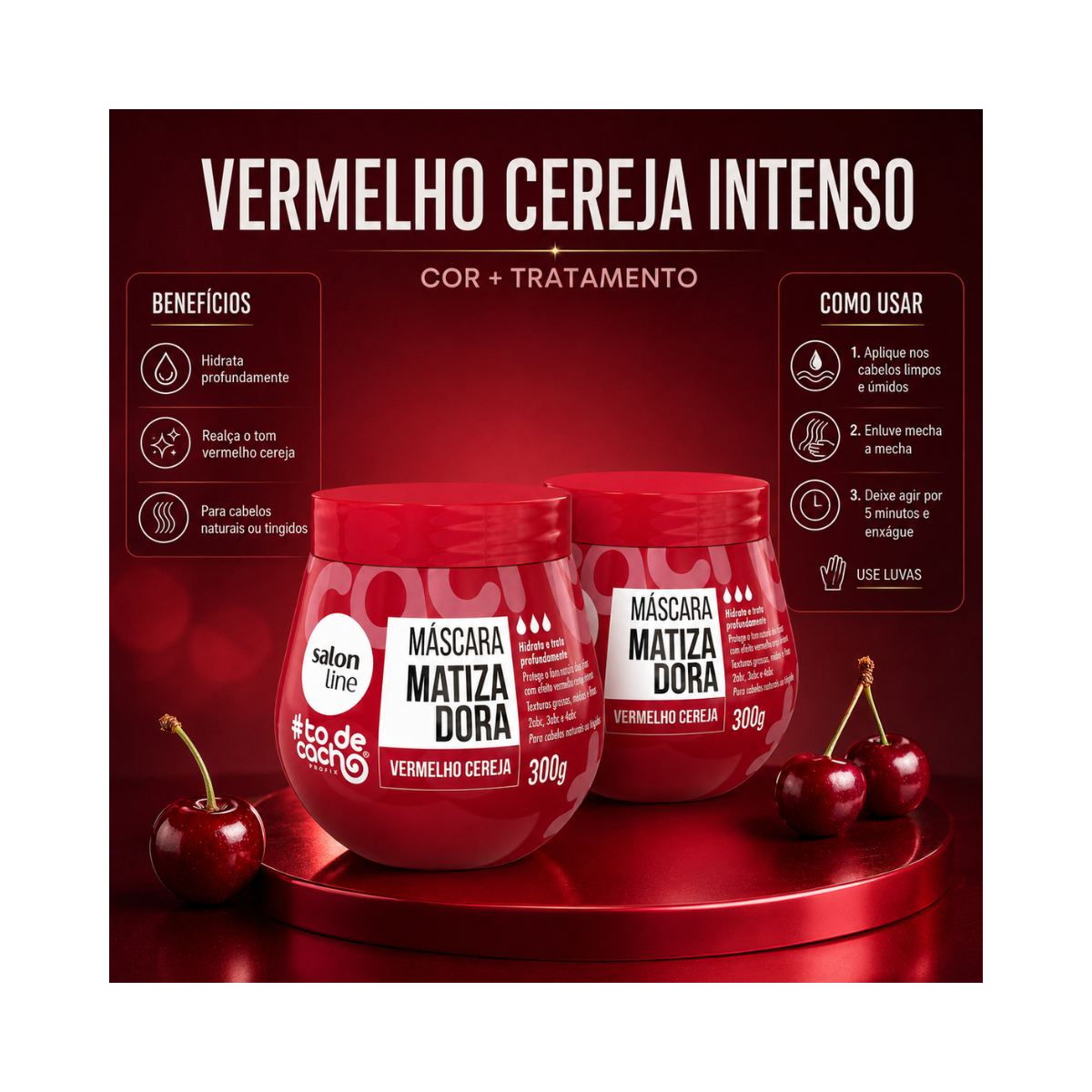 KIT SALON LINE 2 MÁSCARAS MATIZADORA CONDICIONANTE VERMELHO CEREJA SALON LINE 30