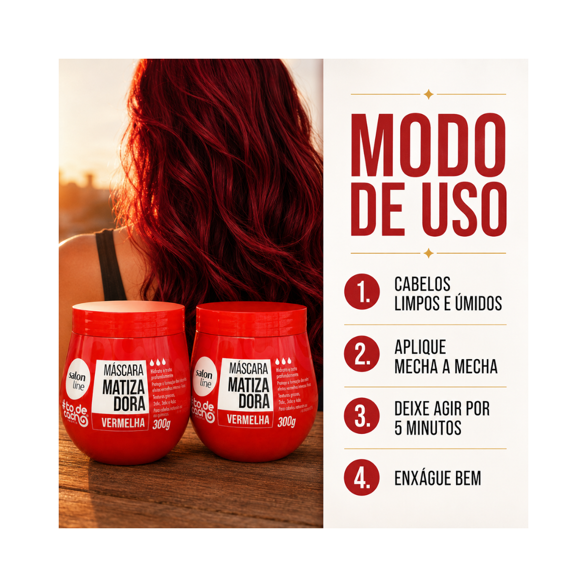 KIT SALON LINE MÁSCARA MATIZADORA #TODECACHO VERMELHA 300G