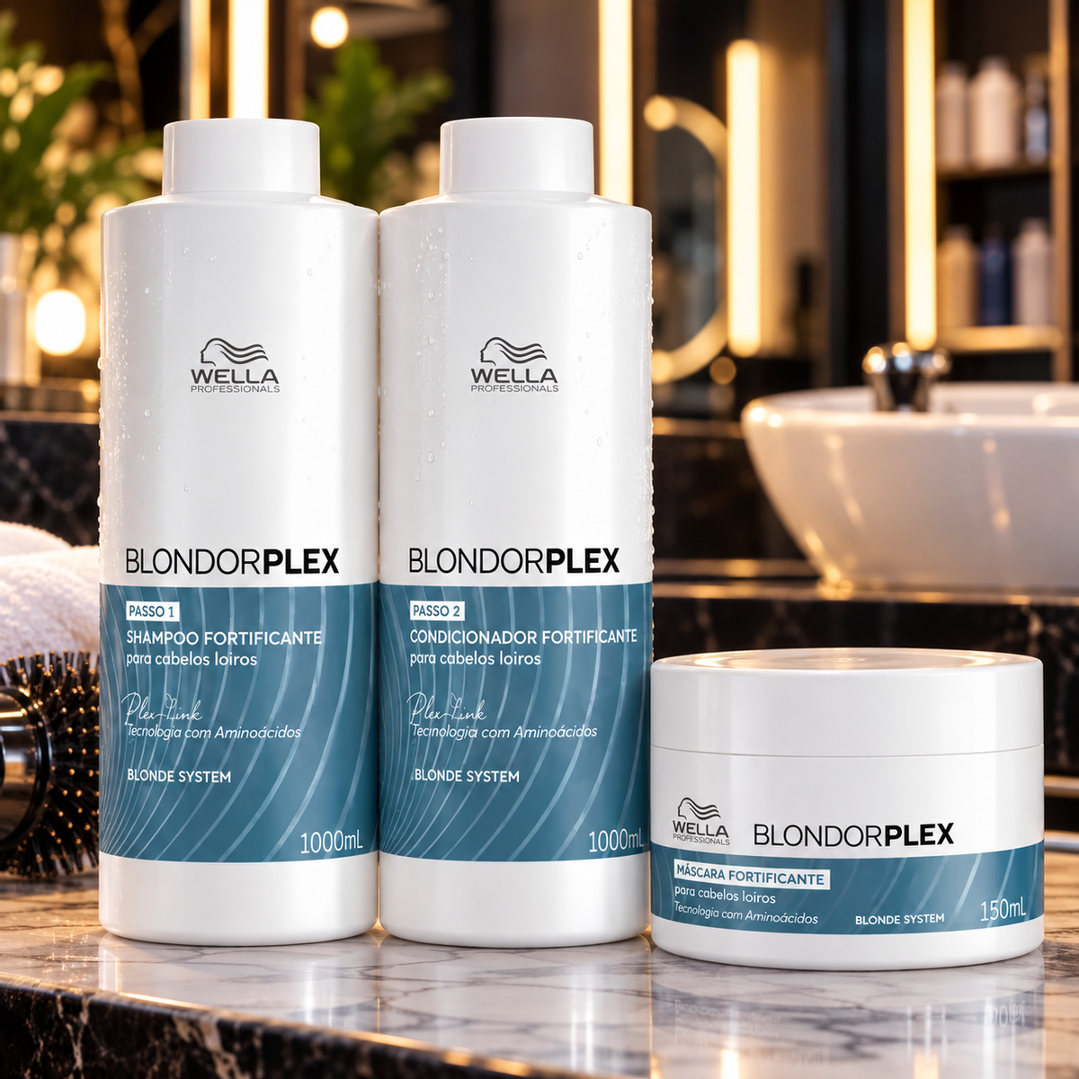 KIT WELLA BLONDOR PLEX SHAMPOO 1L + CONDICIONADOR 1L + MÁSCARA 150ML