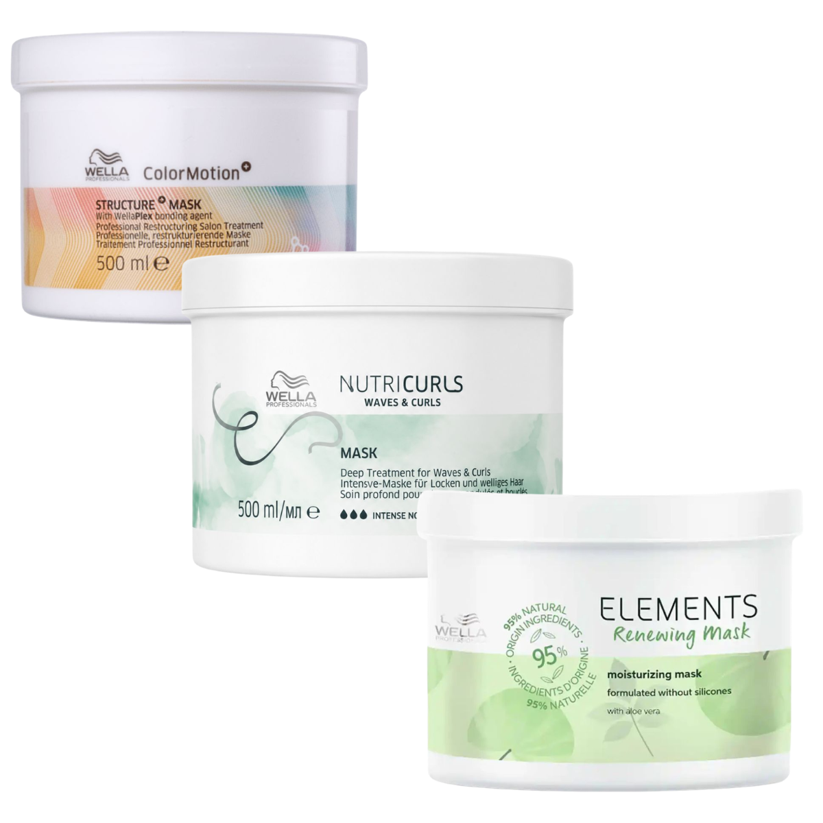 KIT WELLA MASC 3X500ML NUTRICURLS + ELEMENTS + COLOR MOTION