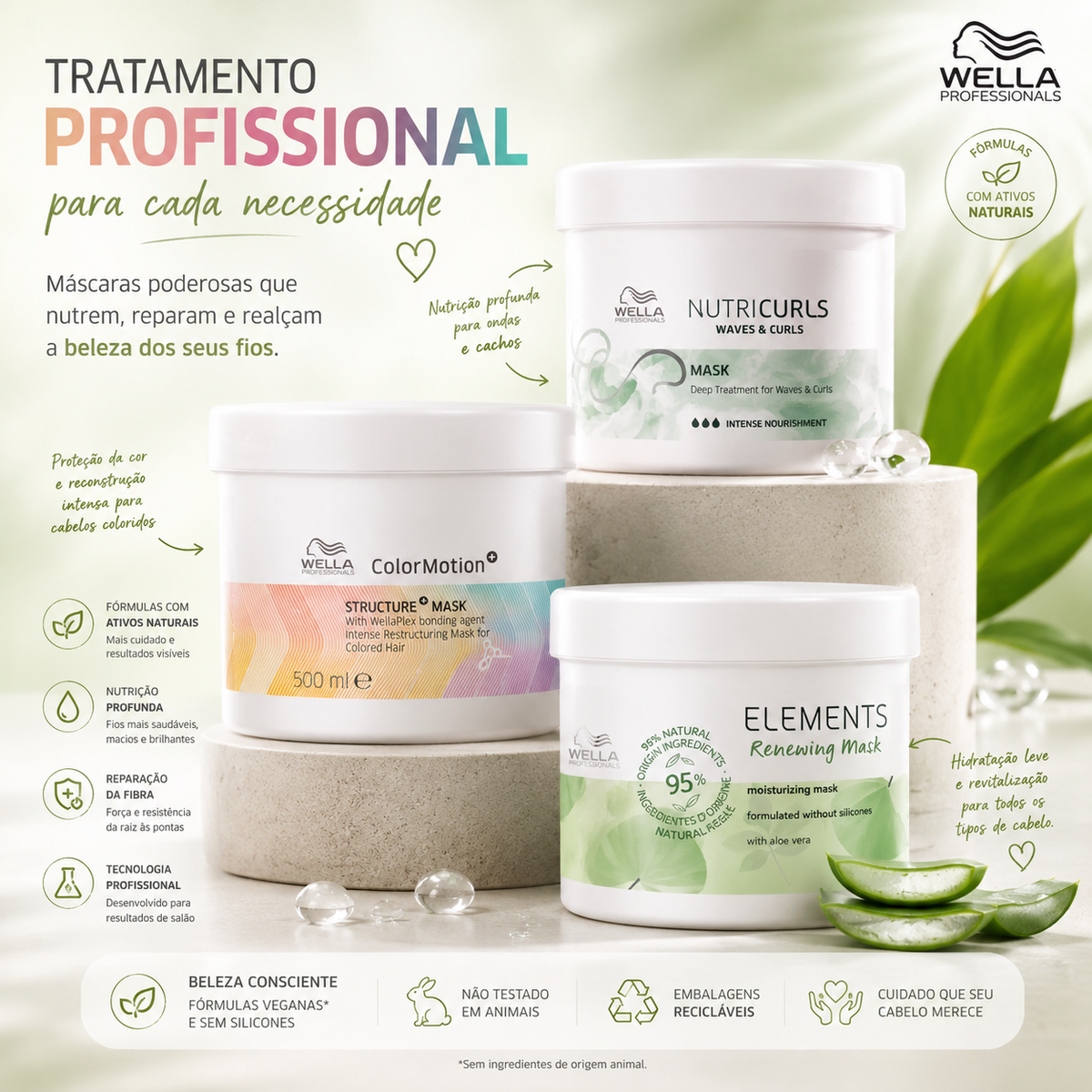 KIT WELLA MASC 3X500ML NUTRICURLS + ELEMENTS + COLOR MOTION