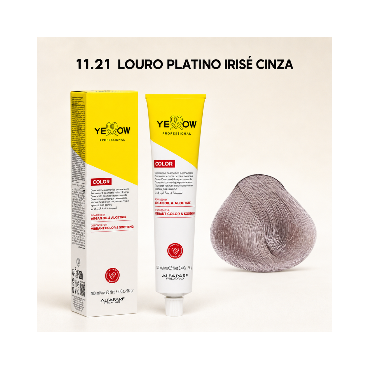KIT YELLOW COLORAÇÃO 11.21 LOURO PLATINO IRISÉ CINZA + OX 20 VOLUMES