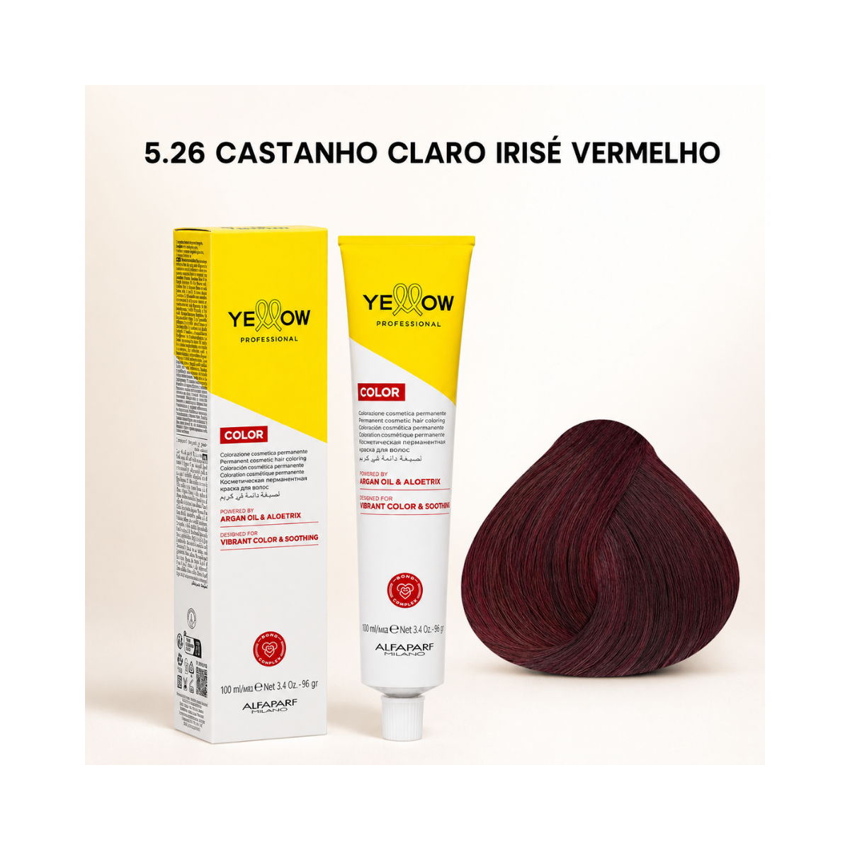 KIT YELLOW COLORAÇÃO 5.26 CASTANHO CLARO IRISÉ VERMELHO + OX 20 VOLUMES