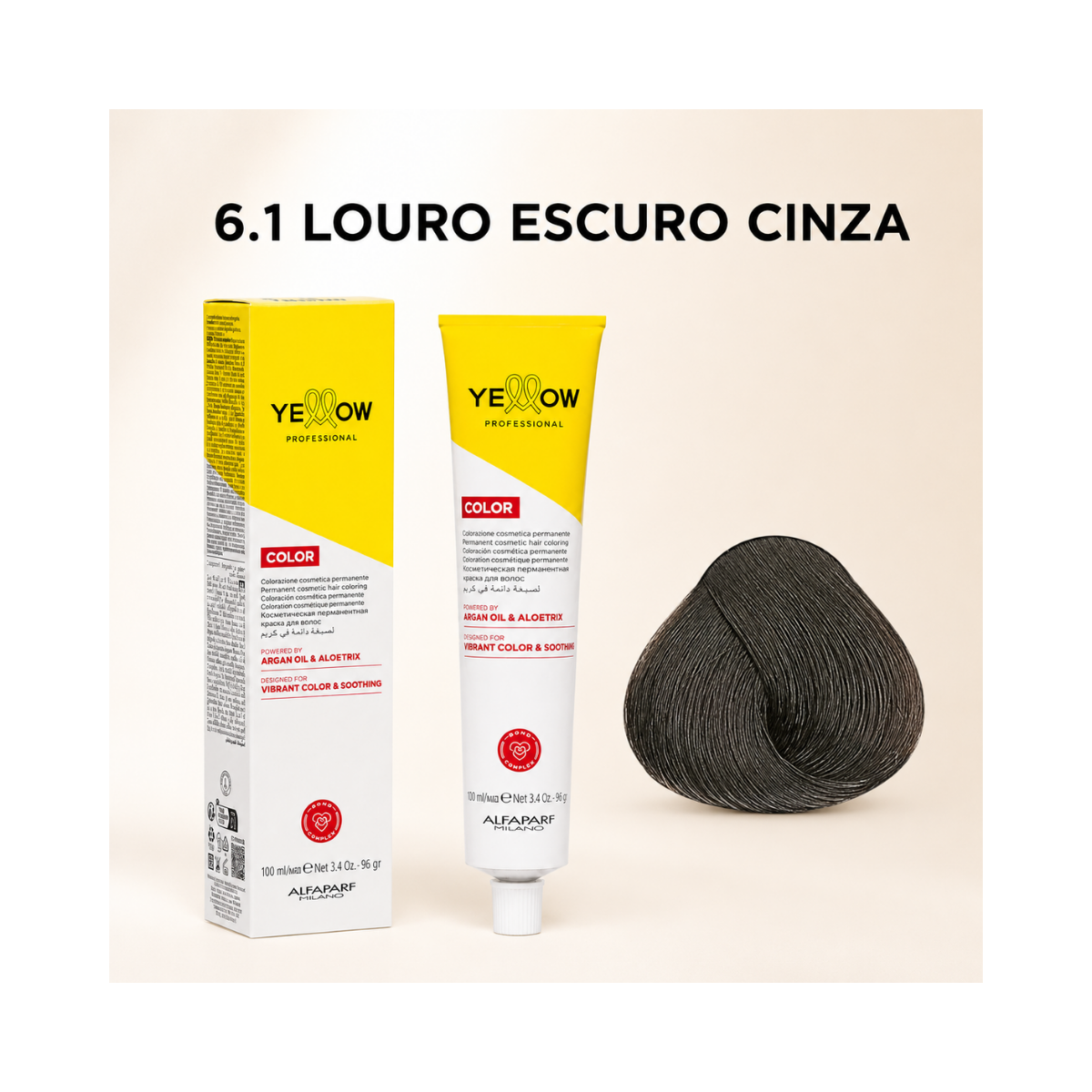 KIT YELLOW COLORAÇÃO 6.1 LOURO ESCURO CINZA + OX 20 VOLUMES