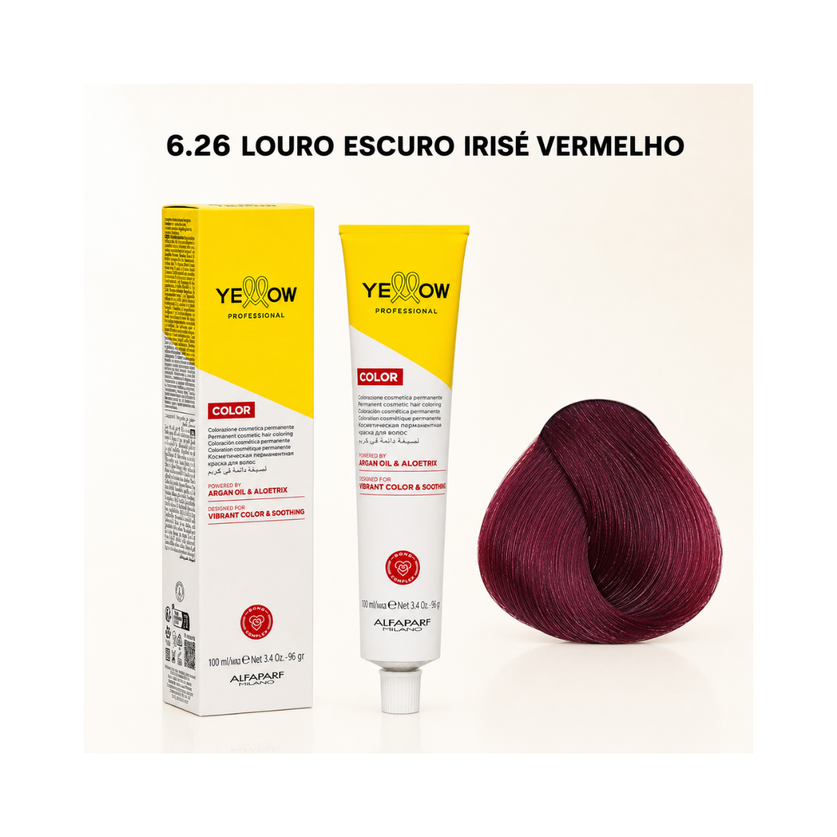 KIT YELLOW COLORAÇÃO 6.26 LOURO ESCURO IRISÉ VERMELHO + OX 20 VOLUMES 