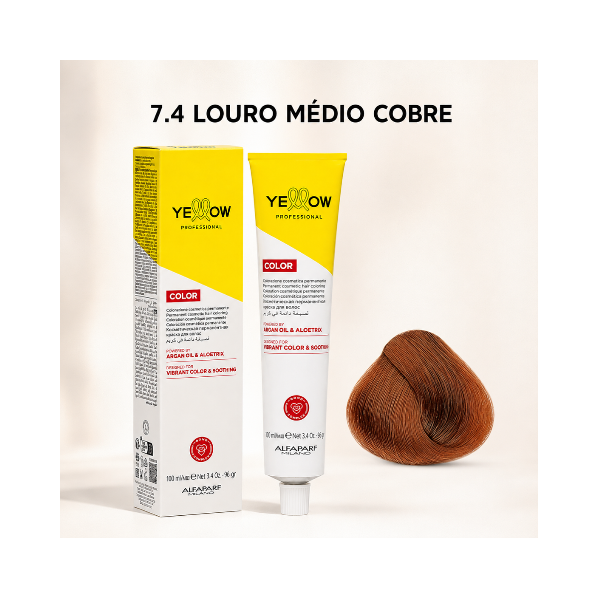 KIT YELLOW COLORAÇÃO 7.4 LOURO MÉDIO COBRE + OX 20 VOLUMES