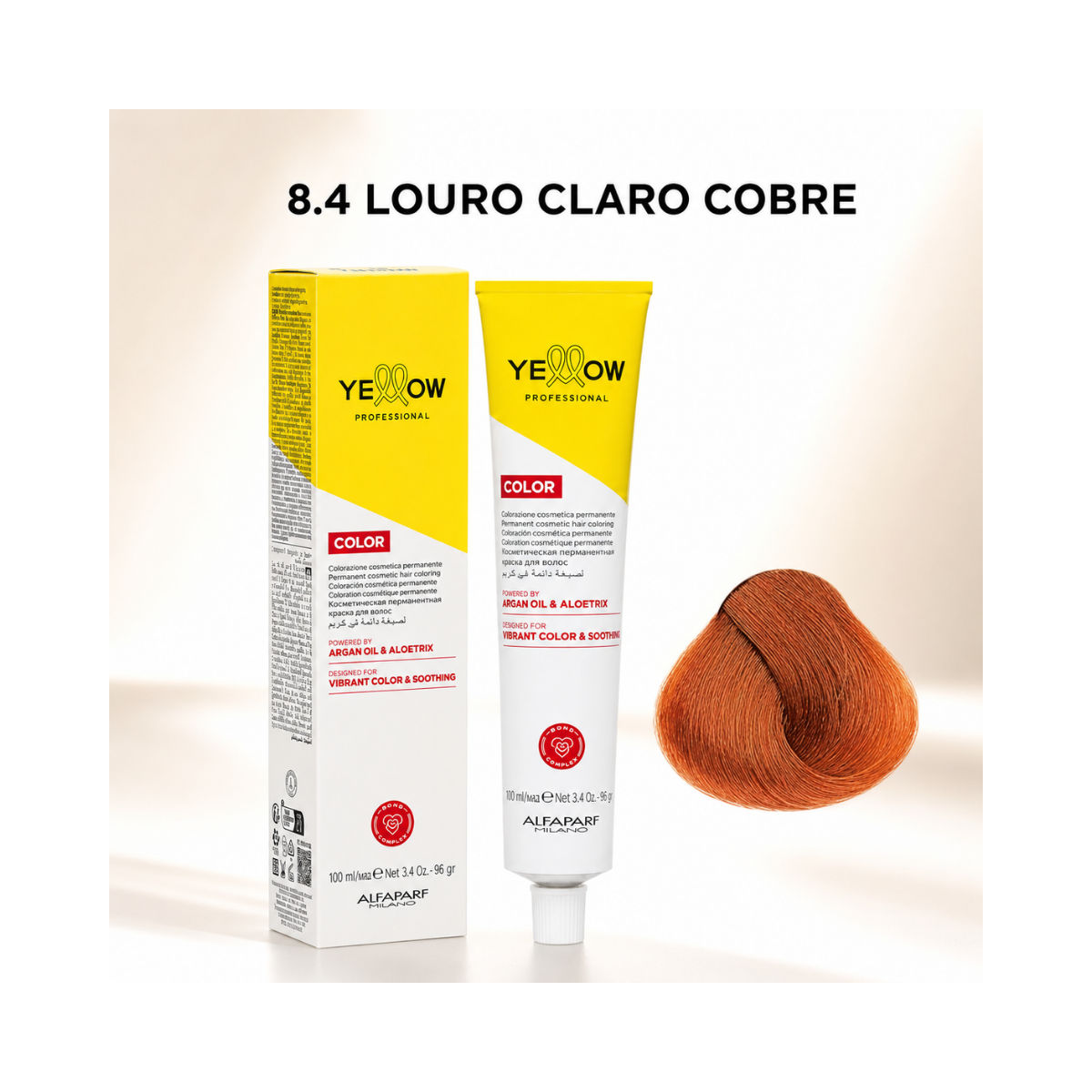 KIT YELLOW COLORAÇÃO 8.4 LOURO CLARO COBRE + OX 20 VOLUMES