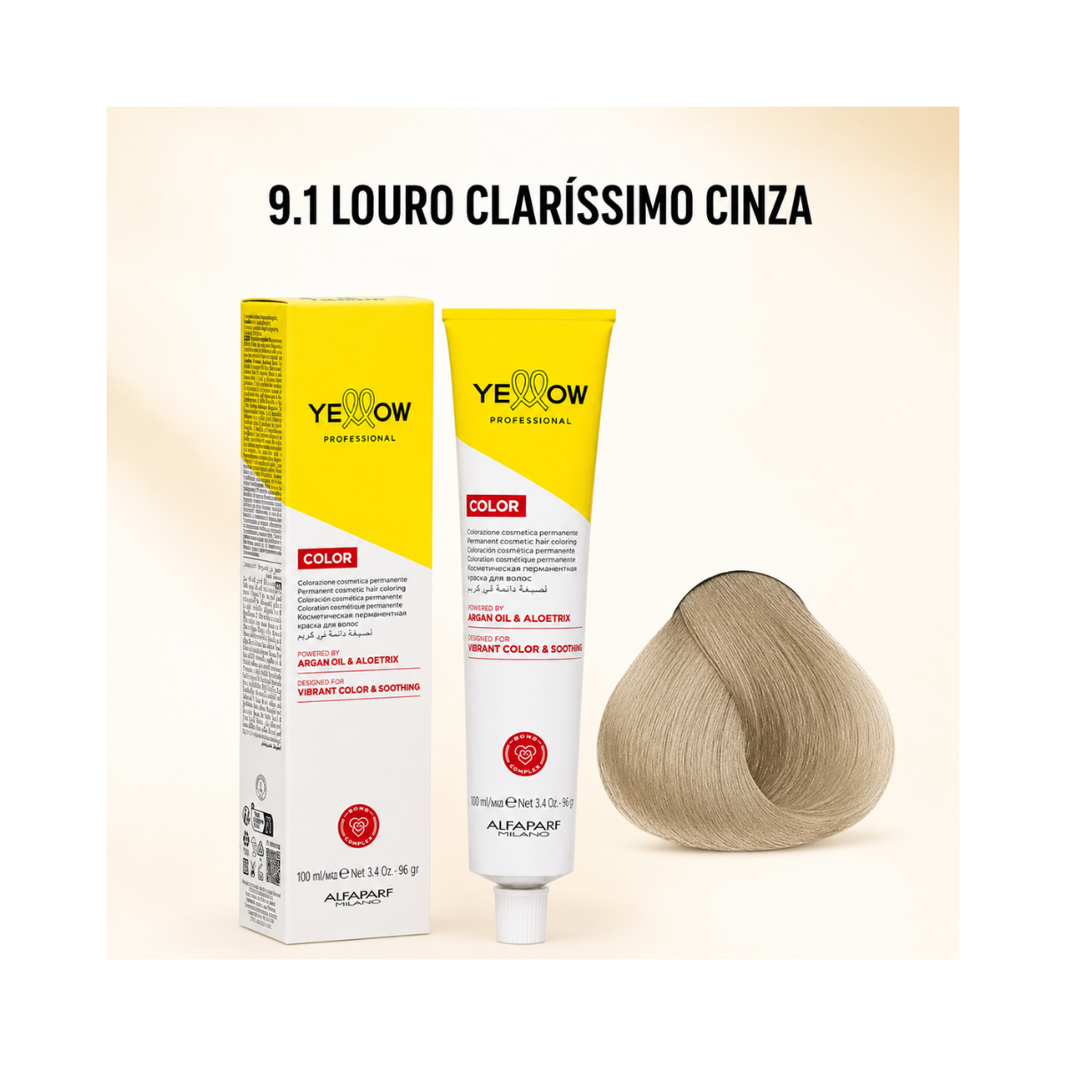 KIT YELLOW COLORAÇÃO 9.1 LOURO CLARÍSSIMO CINZA + OX  20 VOLUMES