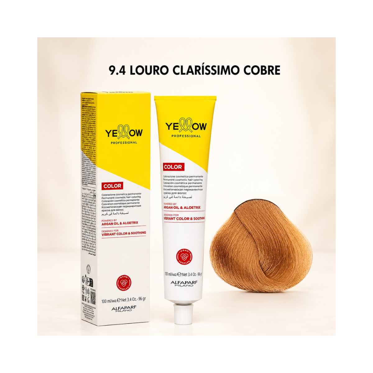 KIT YELLOW COLORAÇÃO 9.4 LOURO CLARÍSSIMO COBRE + OX 20 VOLUMES