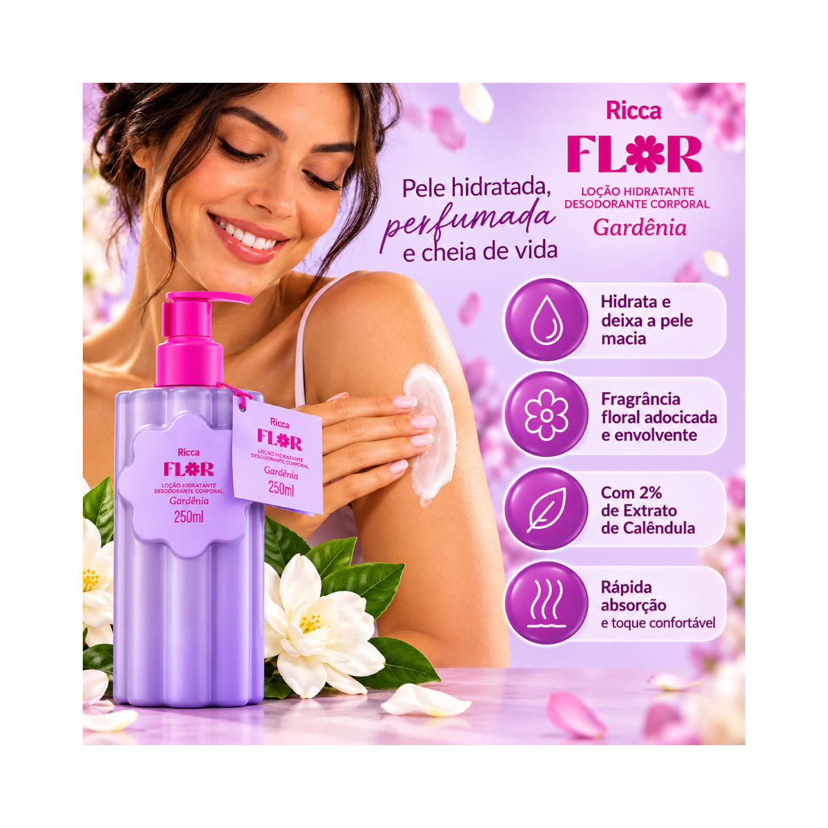 LOÇÃO HIDRATANTE DEO CORPORAL RICCA FLOR GARDÊNIA 200ML