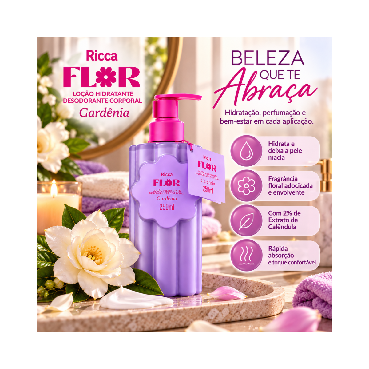 LOÇÃO HIDRATANTE DEO CORPORAL RICCA FLOR GARDÊNIA 200ML
