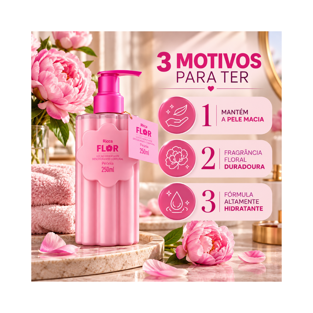 LOÇÃO HIDRATANTE DEO CORPORAL RICCA FLOR PEÔNIA 200ML
