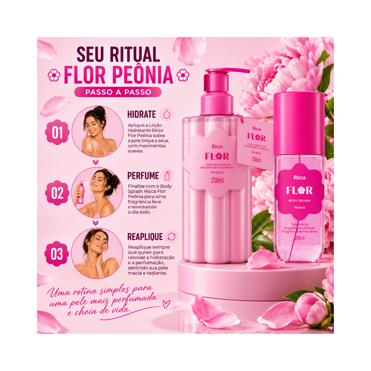LOÇÃO HIDRATANTE DEO CORPORAL RICCA FLOR PEÔNIA 200ML