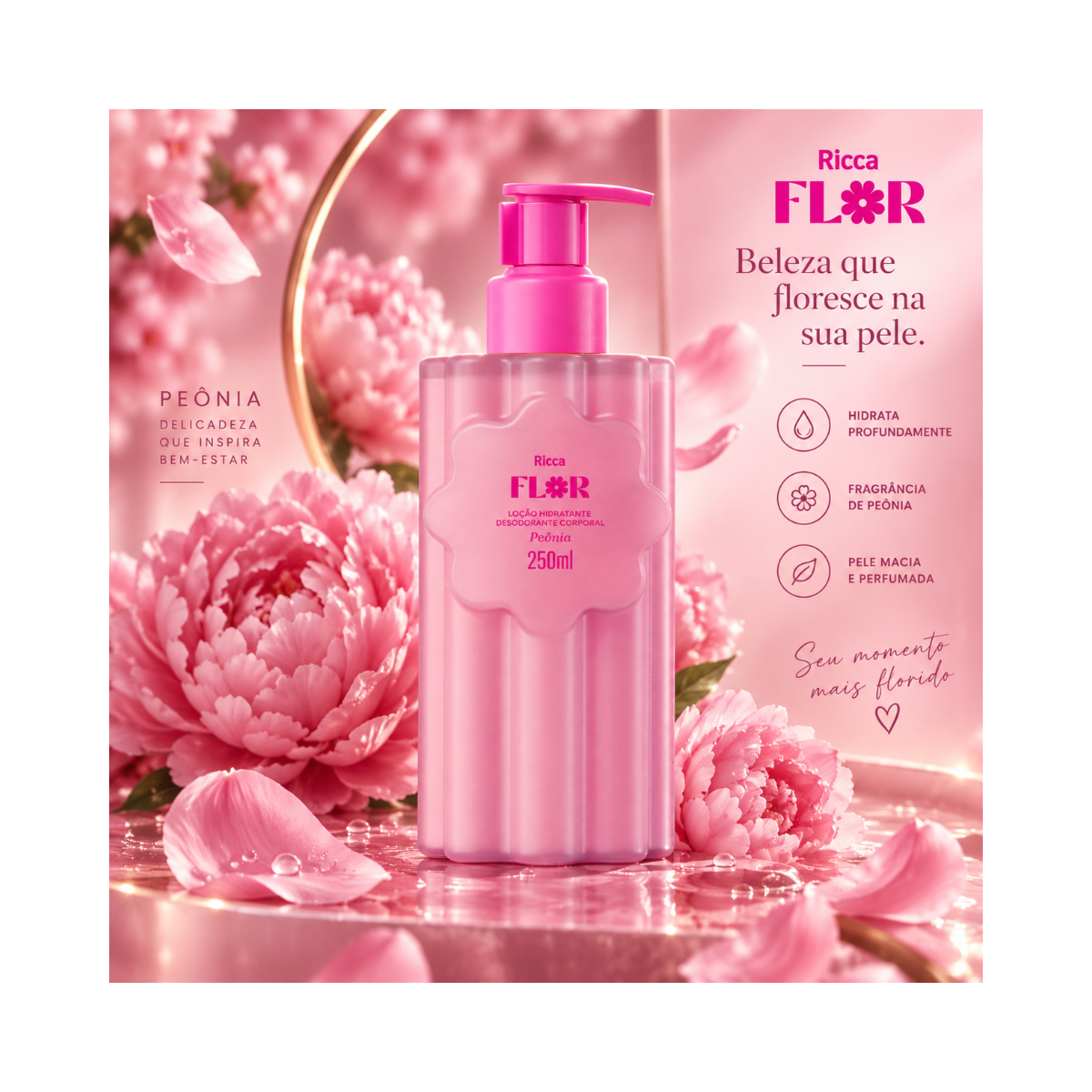 LOÇÃO HIDRATANTE DEO CORPORAL RICCA FLOR PEÔNIA 200ML
