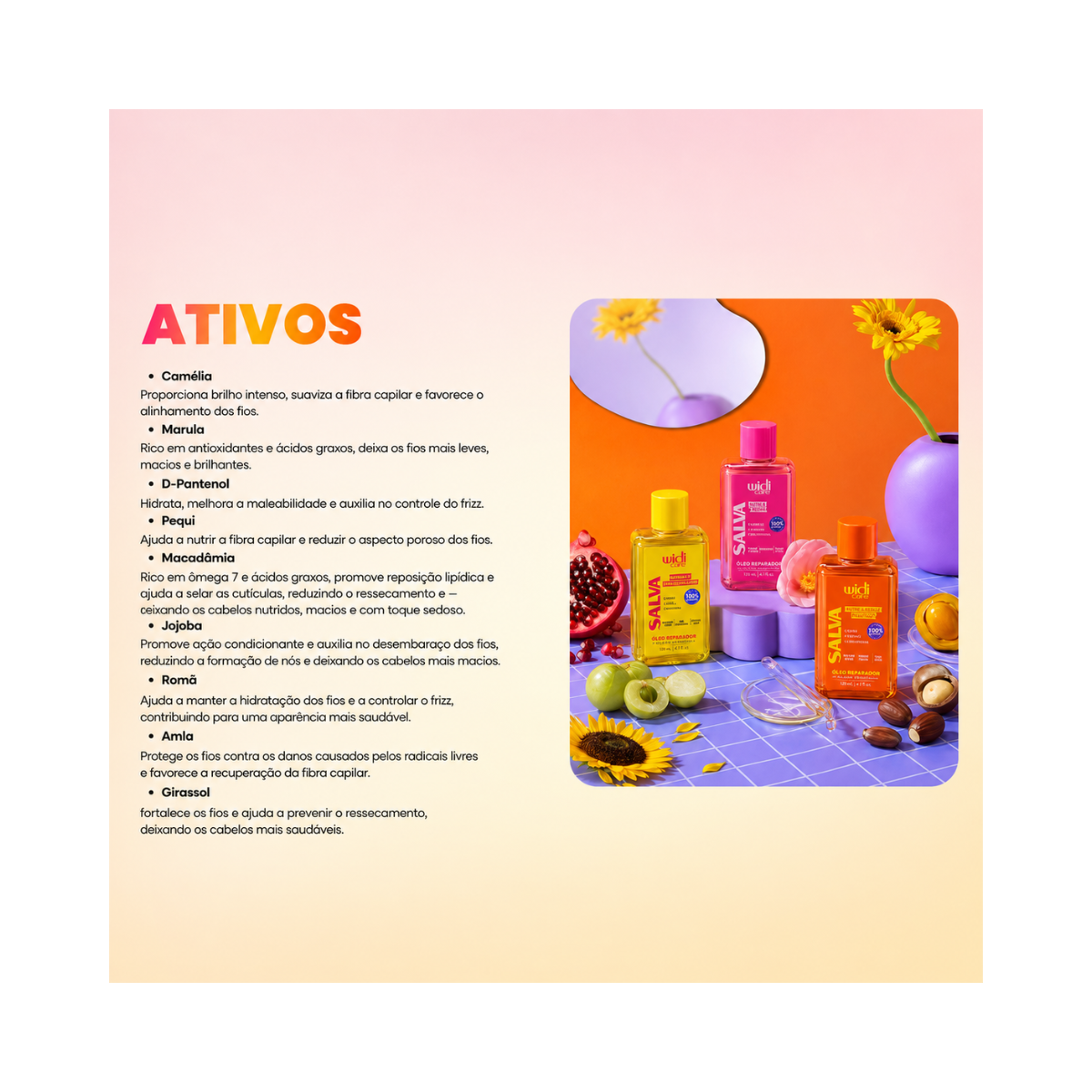 ÓLEO REPARADOR POROSIDADE E NUTRIÇÃO SALVA WIDI CARE 70ML