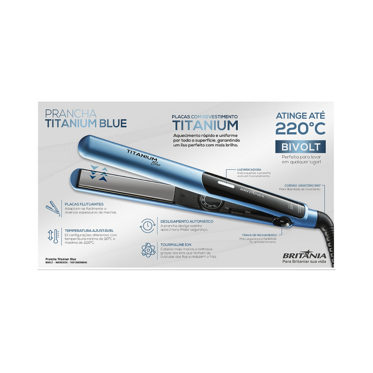 PRANCHA TITANIUM BLUE BRITÂNIA BIVOLT