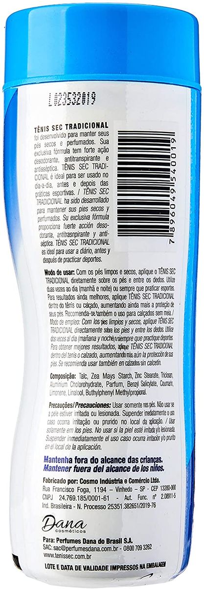 TALCO ANTISSÉPTICO DESODORANTE PARA OS PÉS TRADICIONAL TÊNIS SEC 100GR