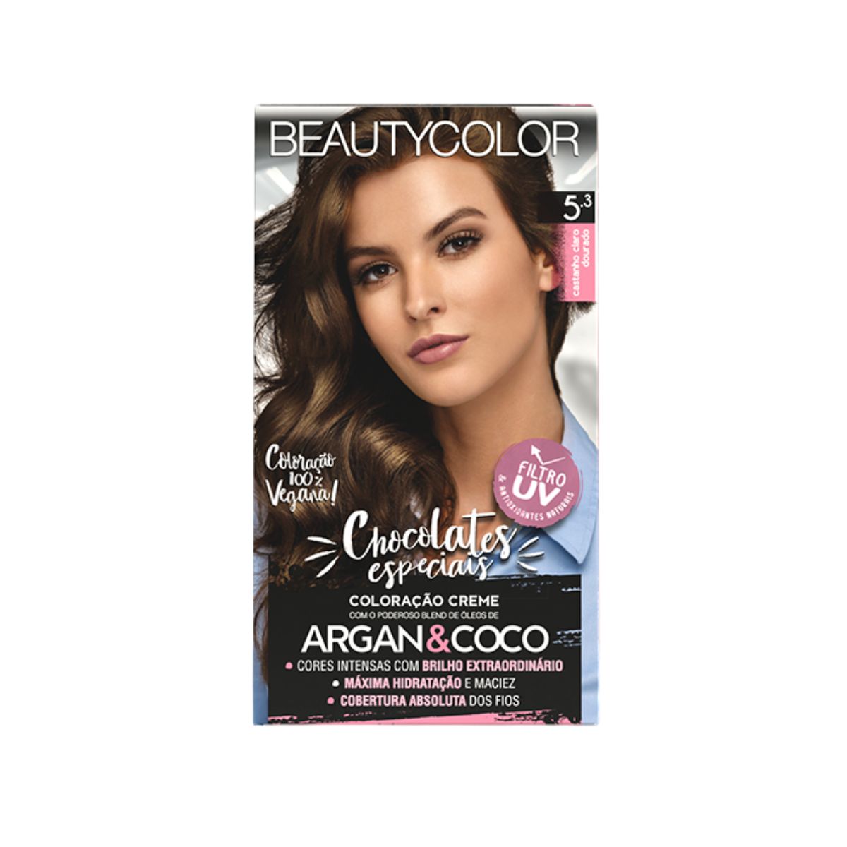 COLORAÇÃO KIT 5.3 CASTANHO CLARO DOURADO BEAUTY COLOR