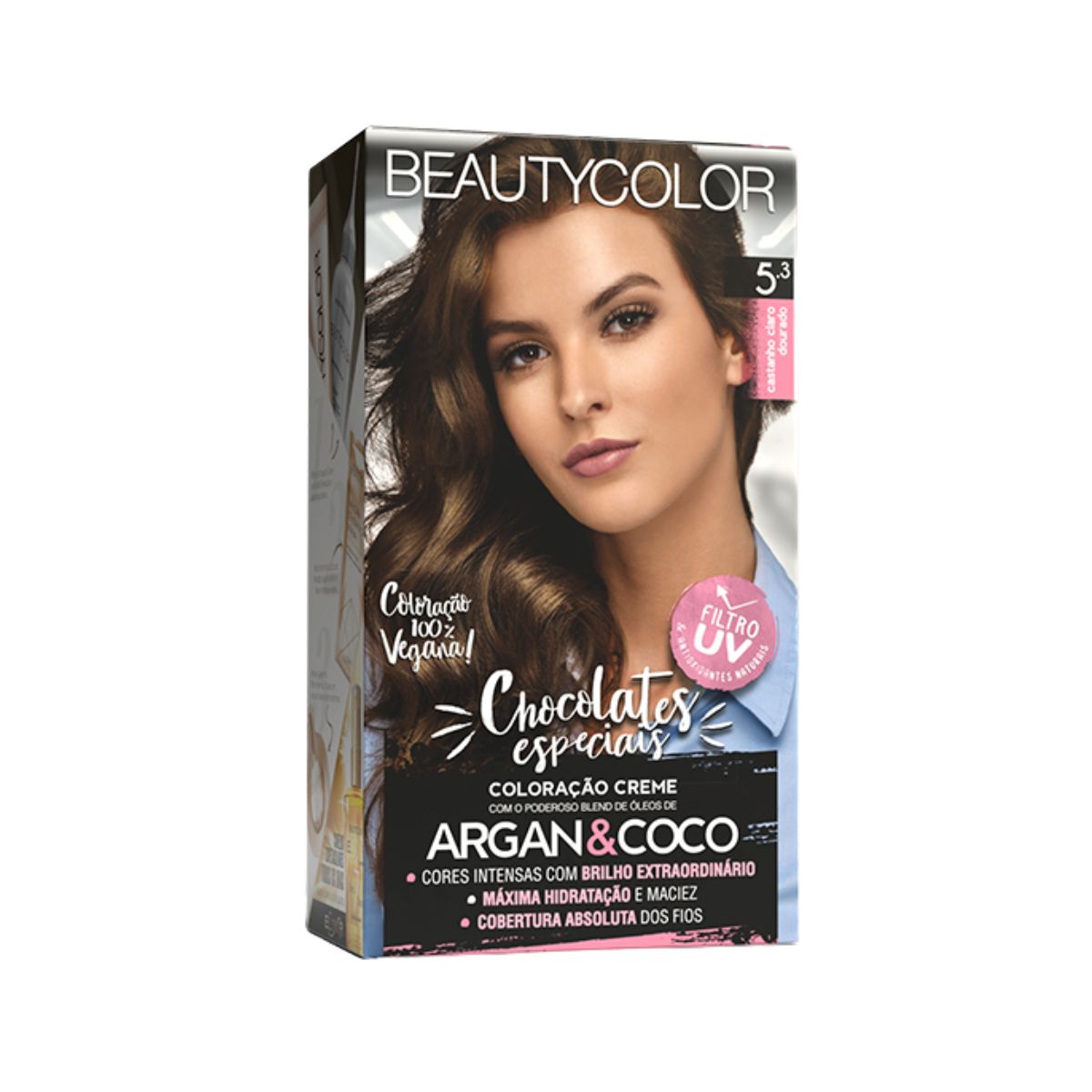 COLORAÇÃO KIT 5.3 CASTANHO CLARO DOURADO BEAUTY COLOR