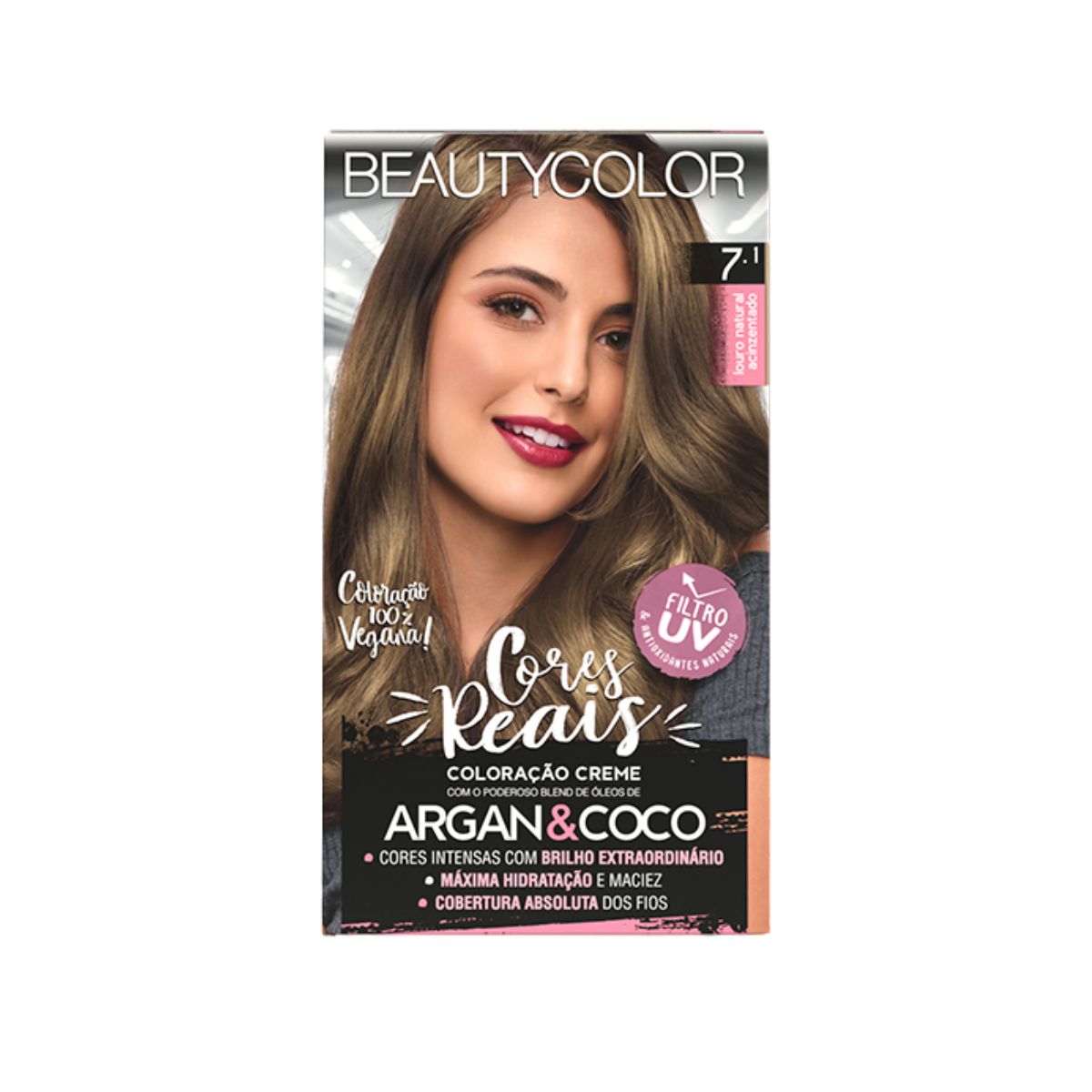 COLORAÇÃO KIT 7.1 LOURO NATURAL ACINZENTADO BEAUTY COLOR