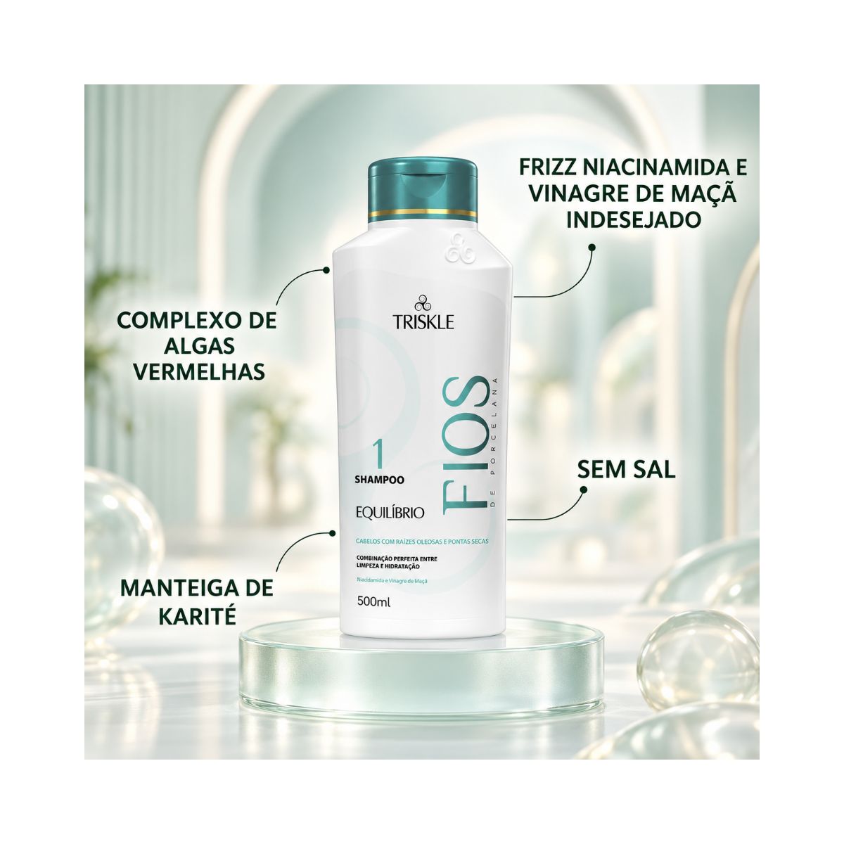 SHAMPOO EQUILÍBRIO FIOS DE PORCELANA TRISKLE 500ML