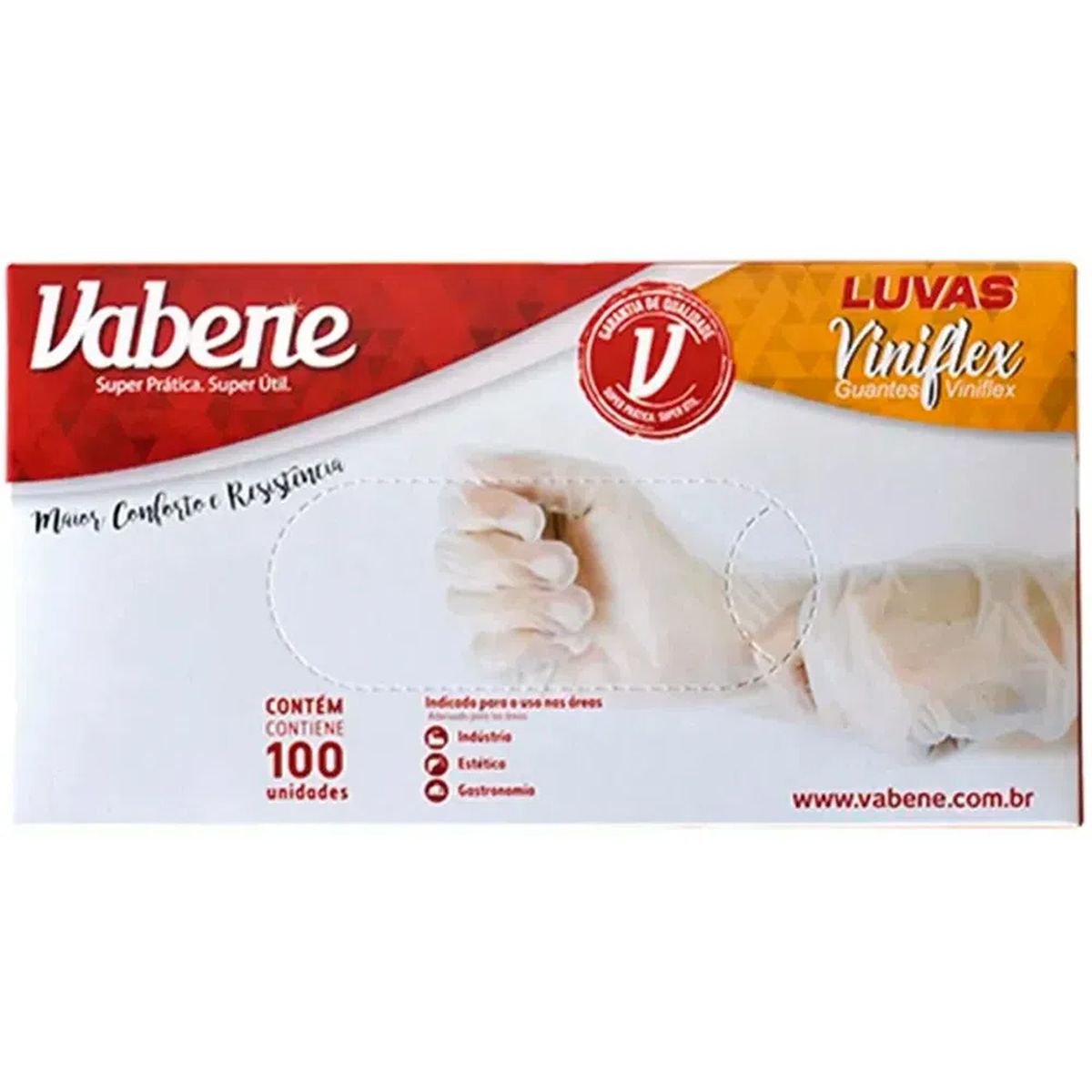 LUVA VINIFLEX TRANSLUCIDA TAMANHO GRANDE VABENE CAIXA COM 100 UNIDADES