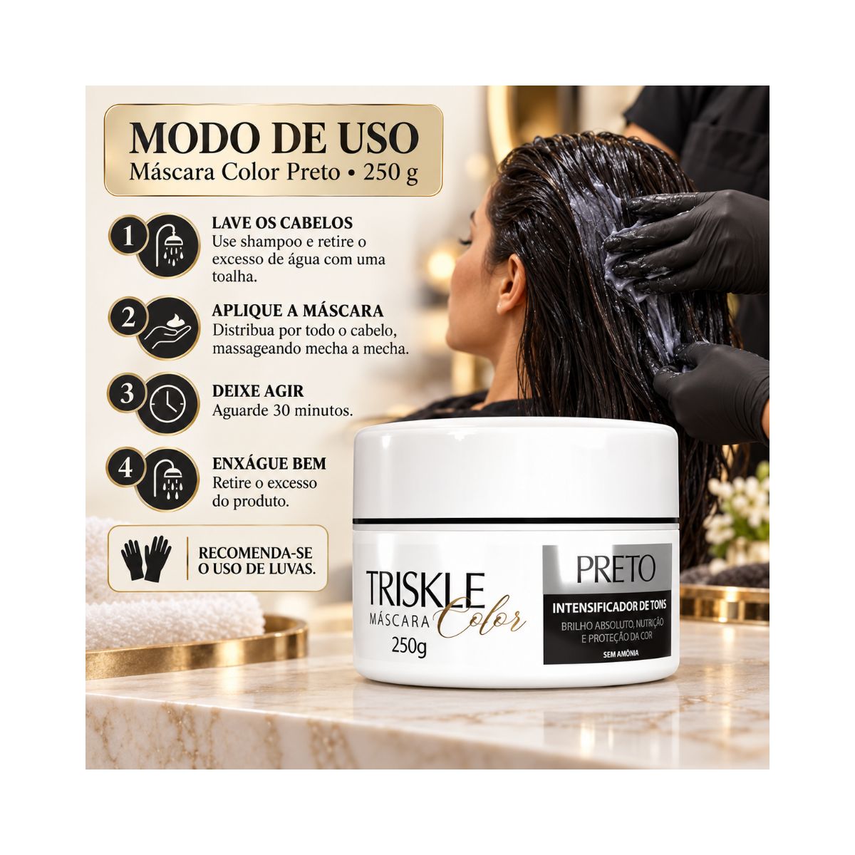 MÁSCARA INTENSIVE REPAIR PRETO INTENSIFICADOR DE TONS TRISKLE 250G