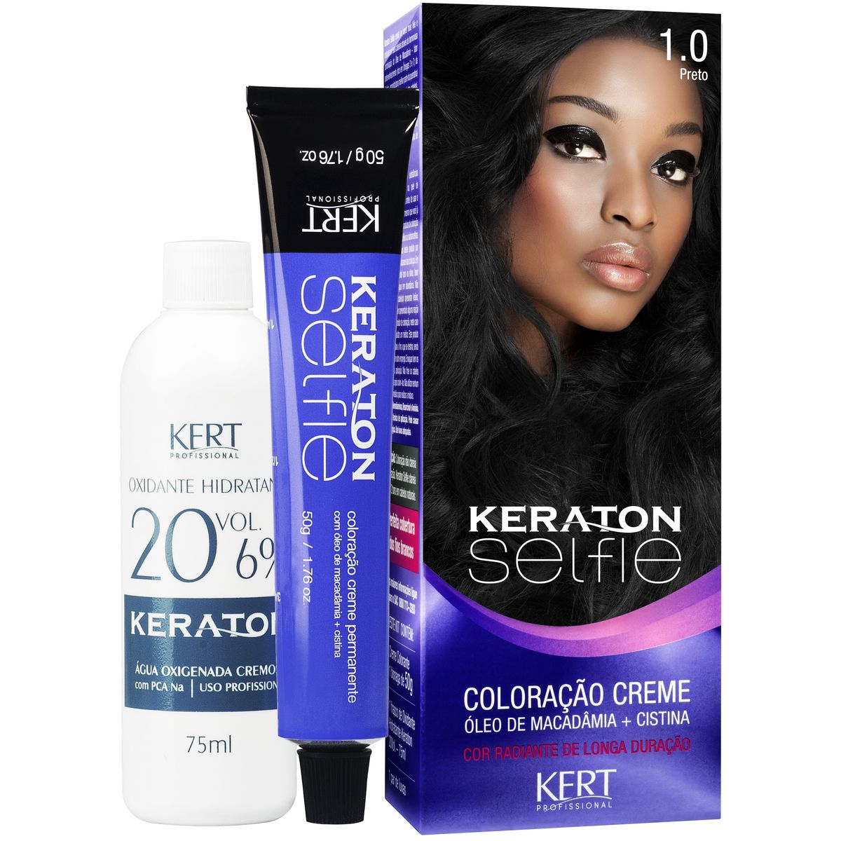 COLORAÇÃO CREME KERATON SELFIE 1.0 PRETO KERT 50G